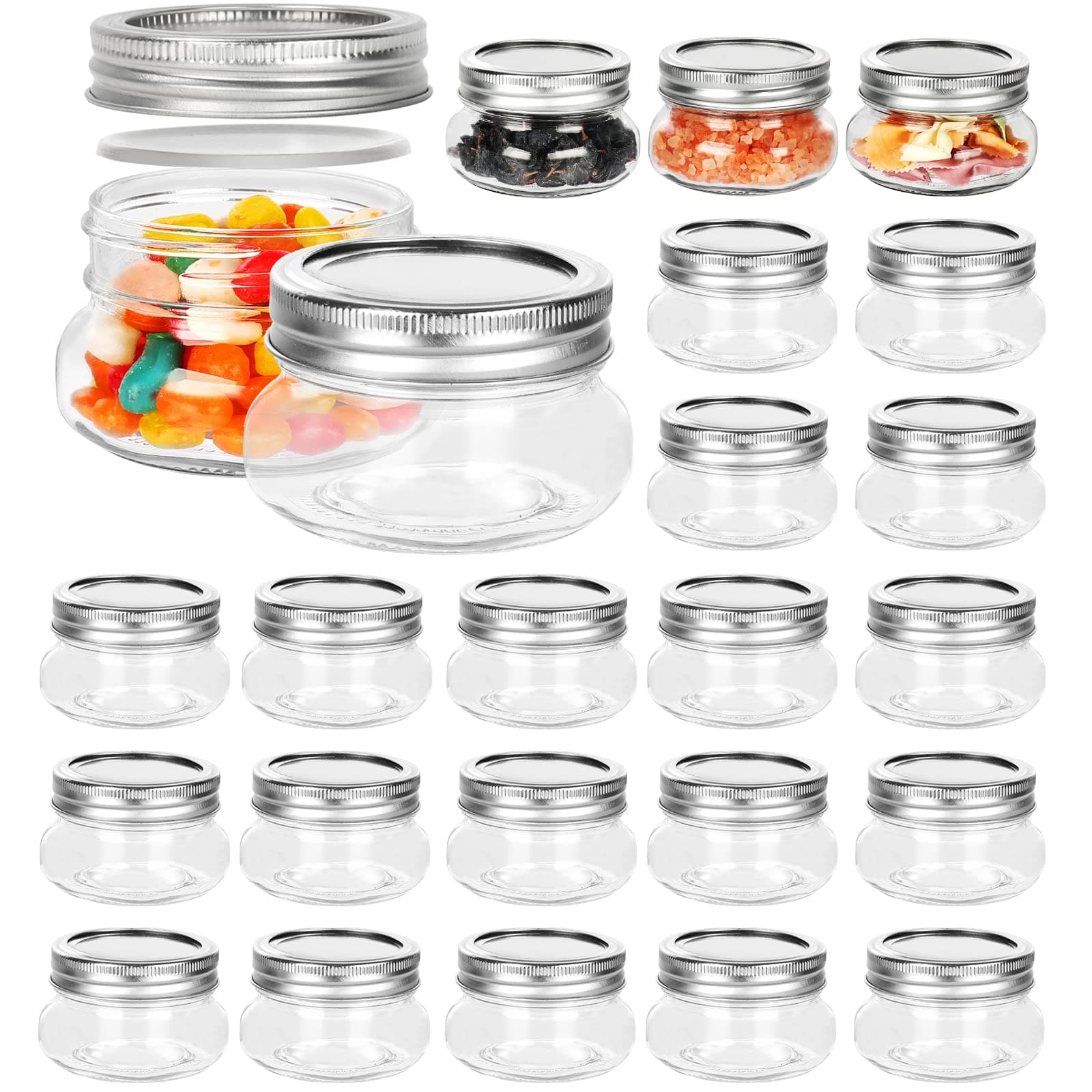 BETROME 4 oz Mason Jars, 24 Pack 120ml Glass Canning Jars with Regular Mouth Lids, Glass Jars Storage Containers for Overnight Oats, Jam, Jelly,Honey, Beans, Spice, Wedding Party Favors, Shower Favors