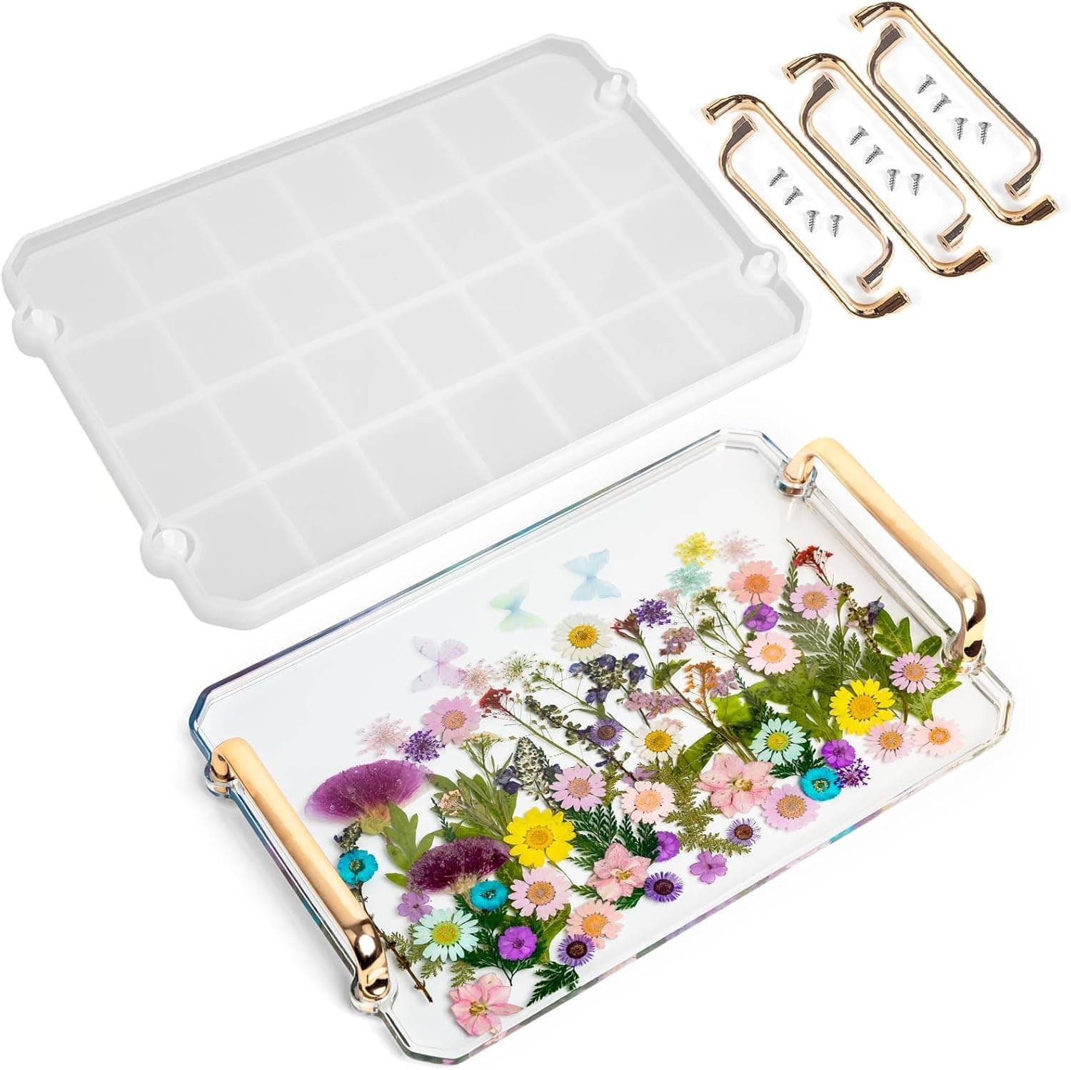 Large Tray Resin Molds Silicone with Handles, Epoxy Resin Casting Craft Mold for Flower Preservation DIY Art(Large Tray)