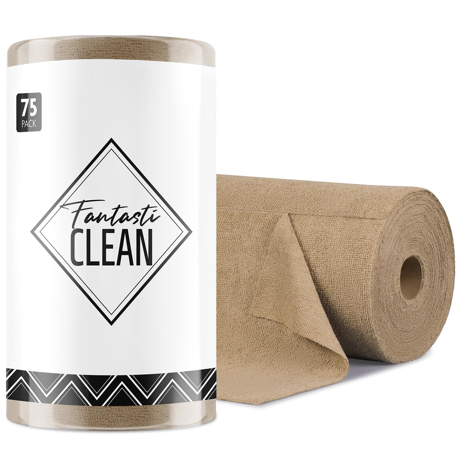Fantasticlean Microfiber Cleaning Cloth Roll -75 Pack, Tear Away Microfiber Towels, 12" x 12", Reusable, Washable, Scratch Free, Ultra Absorbent for All-Around Cleaning Supplies (TAN)