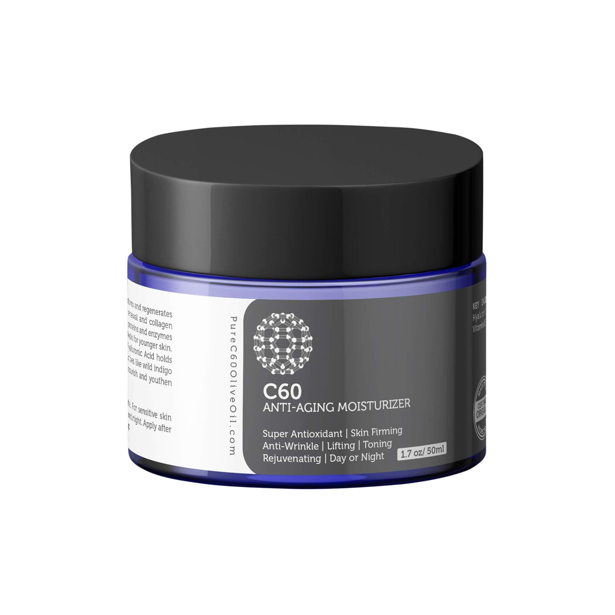 - C60 Anti-Aging Moisturizer Face Cream 50ml with Hyaluronic Acid, Vitamins B + C + E & CoQ 10 for Men & Women Made with Organic Ingredients - From The Leading Global Producer