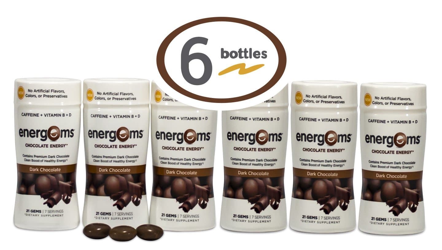 Energems Energy Boost Gems, 6 Bottle Pack (126 Gems), Dark Chocolate