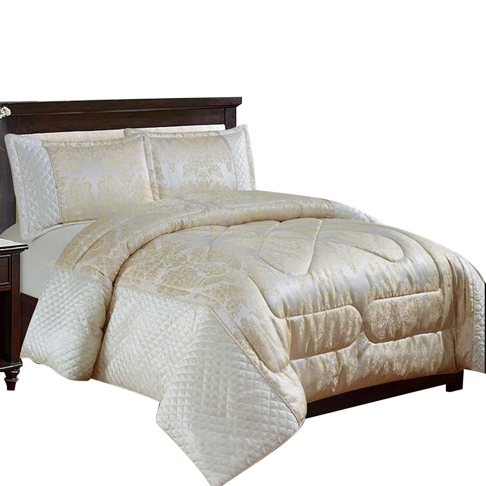 3PC Beautiful Heavy Jacquard Quilted Bedspread Comforter Set (King, Sandara Cream)