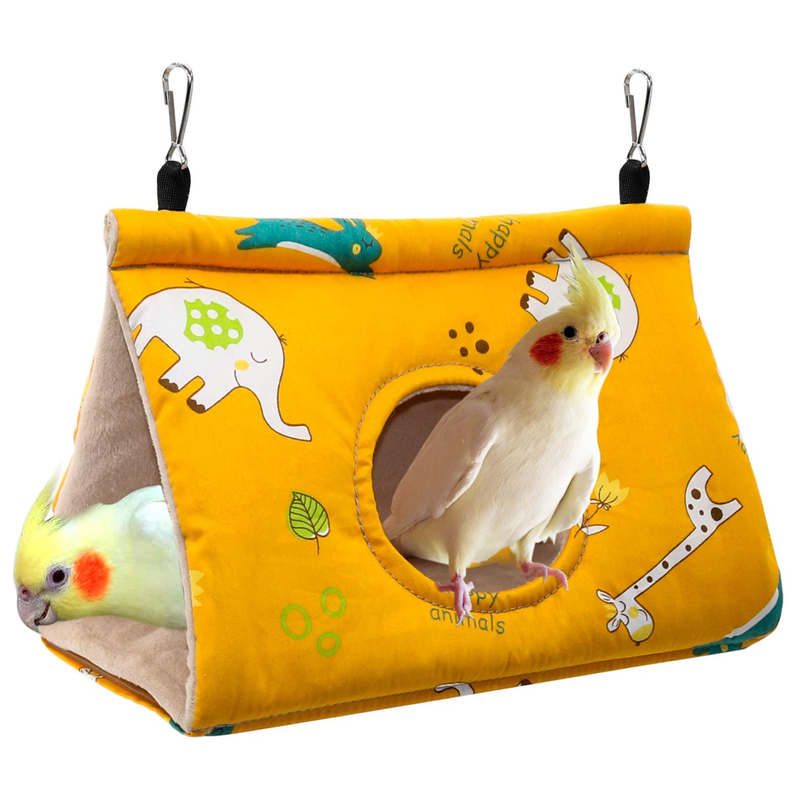 Rypet Winter Warm Bird Nest House - Hanging Hammock Velvet Shed Hut Cage Plush Fluffy Birds Hideaway Sleeping Bed Fuzzy for Parrot Parakeet Cockatiels Budgies Lovebird Medium（Yellow）