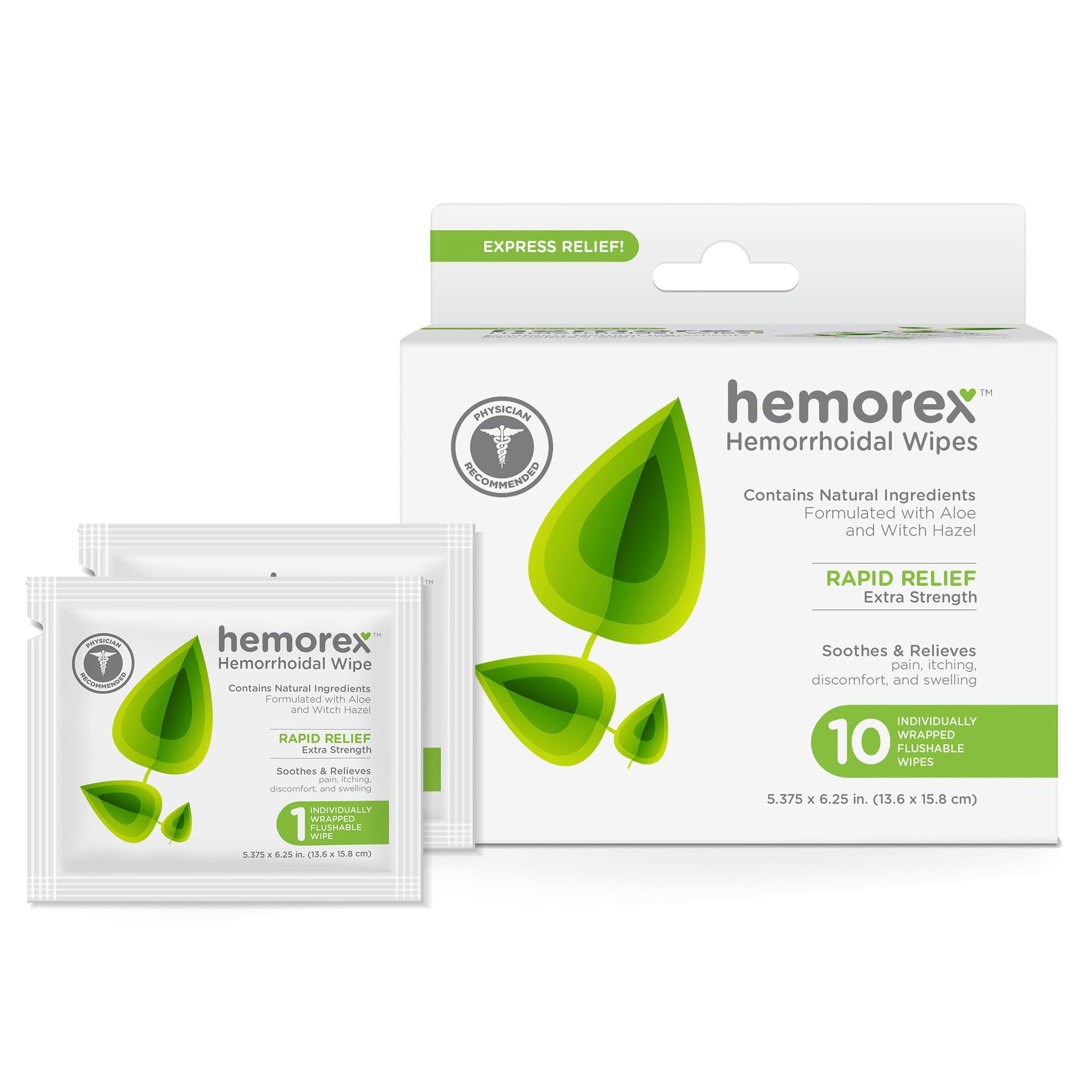 Hemorrhoid Wipes Natural and Effective Treatment Rapid Relief - 20 Individually Wrapped Flushable Wipes (2 Packs) - Take-Along Travel Size