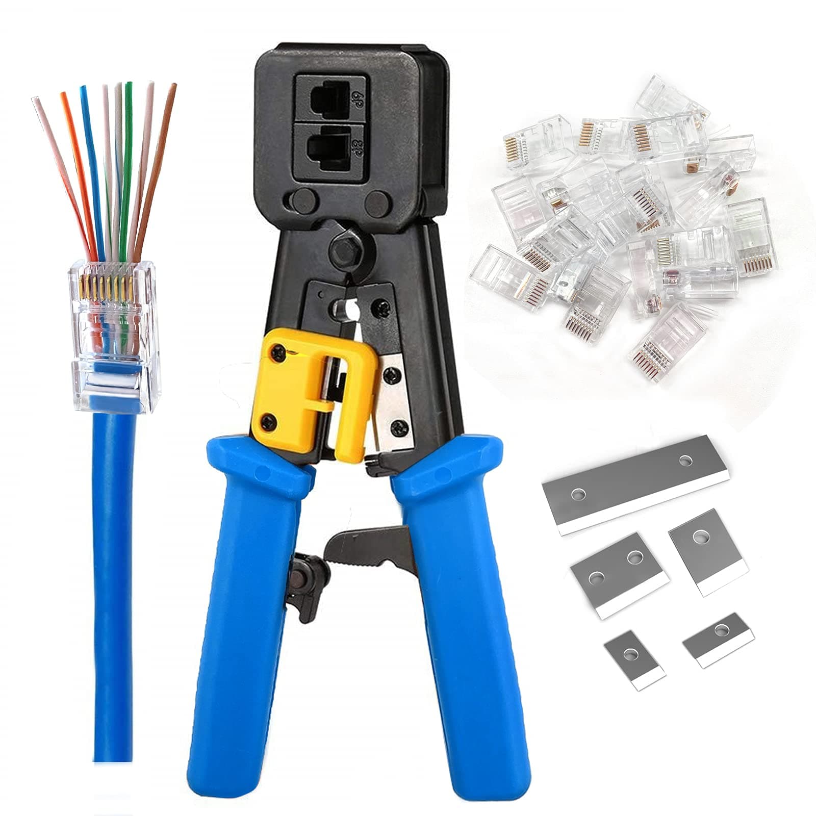 RJ45 Crimping Tool Ethernet Crimper for Cat6 Cat5 Cat5e RJ45 Pass Through Connectors and RJ12 Ends Comes with 20PCS RJ45 Cat6 Connectors