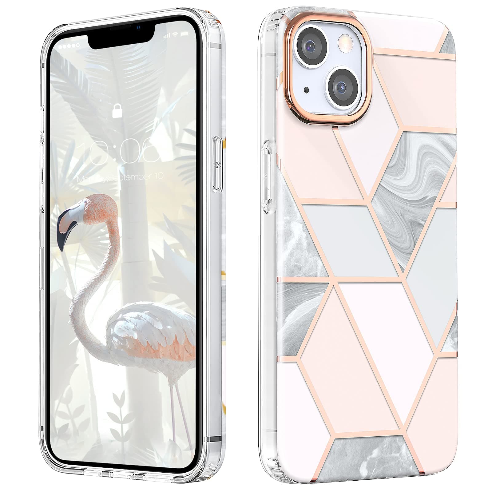 MATEPROX Compatible with iPhone 13 Case, Marble Shining Slim Hard PC Stylish Geometric Protective Cover Shockproof Skin Cases for iPhone 13 6.1'' 2021-Marble Pink