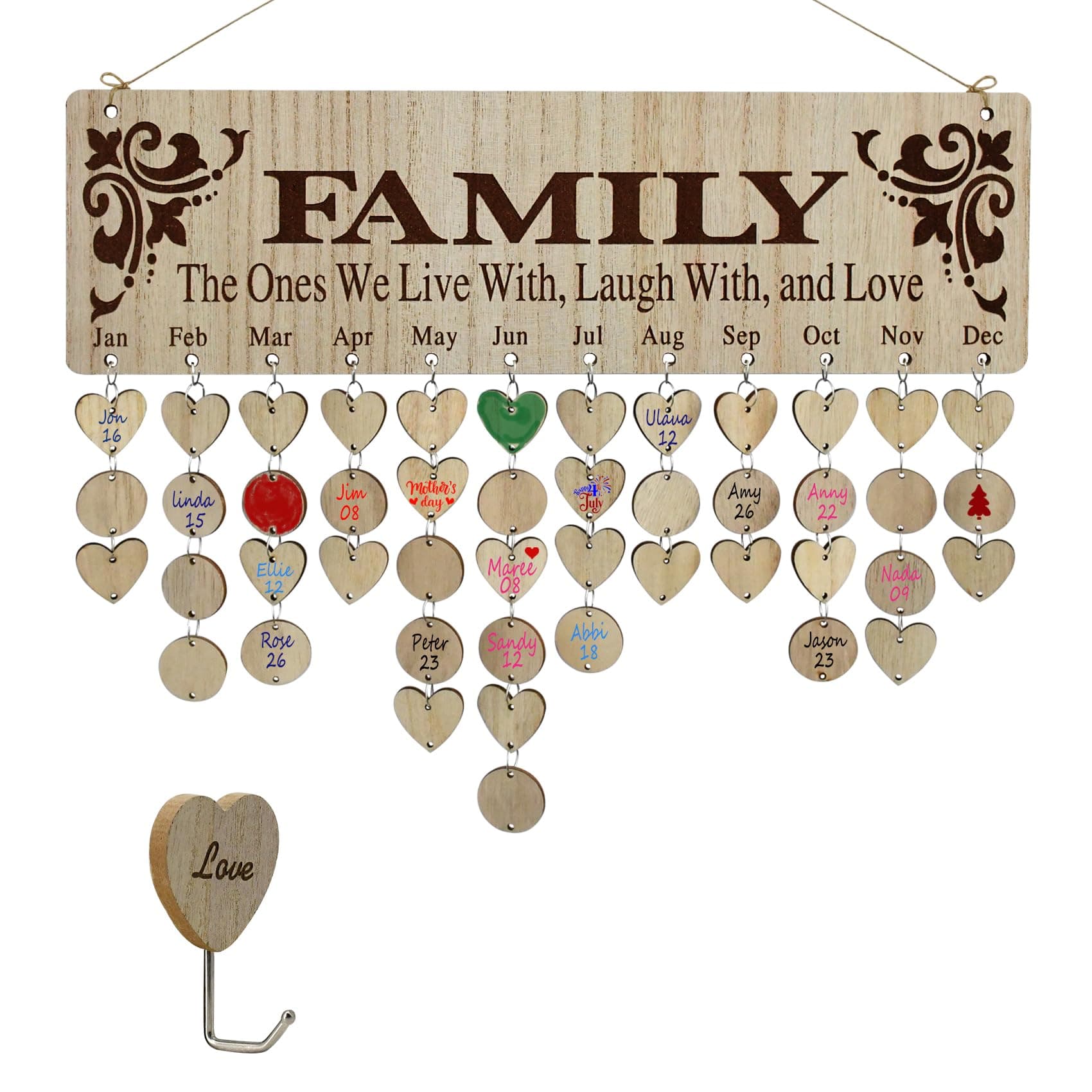 [Birthday Gifts for Grandma] Family Birthday Calendar Wall Hanging,Wooden Birthday Reminder Plaque Sign Family DIY Calendar Hanging Board Personalized Gifts for Mom