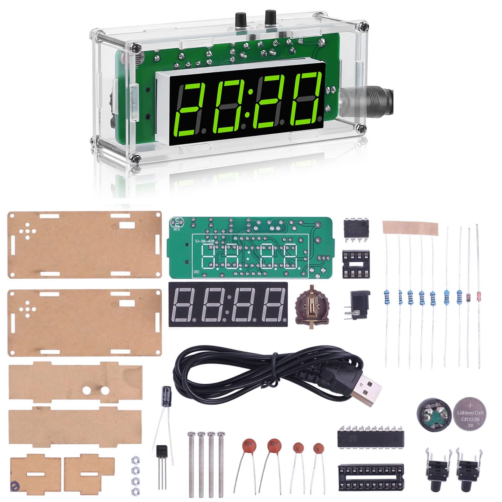 MiOYOOW WHDTS TJ-56-428 4-Digit Digital DIY Clock Kits with Acrylic Shell, DIY Alarm Clock Soldering Practice Kit for Beginners,Students and DIYers, DIY Electronics Kit for Learning Electronics