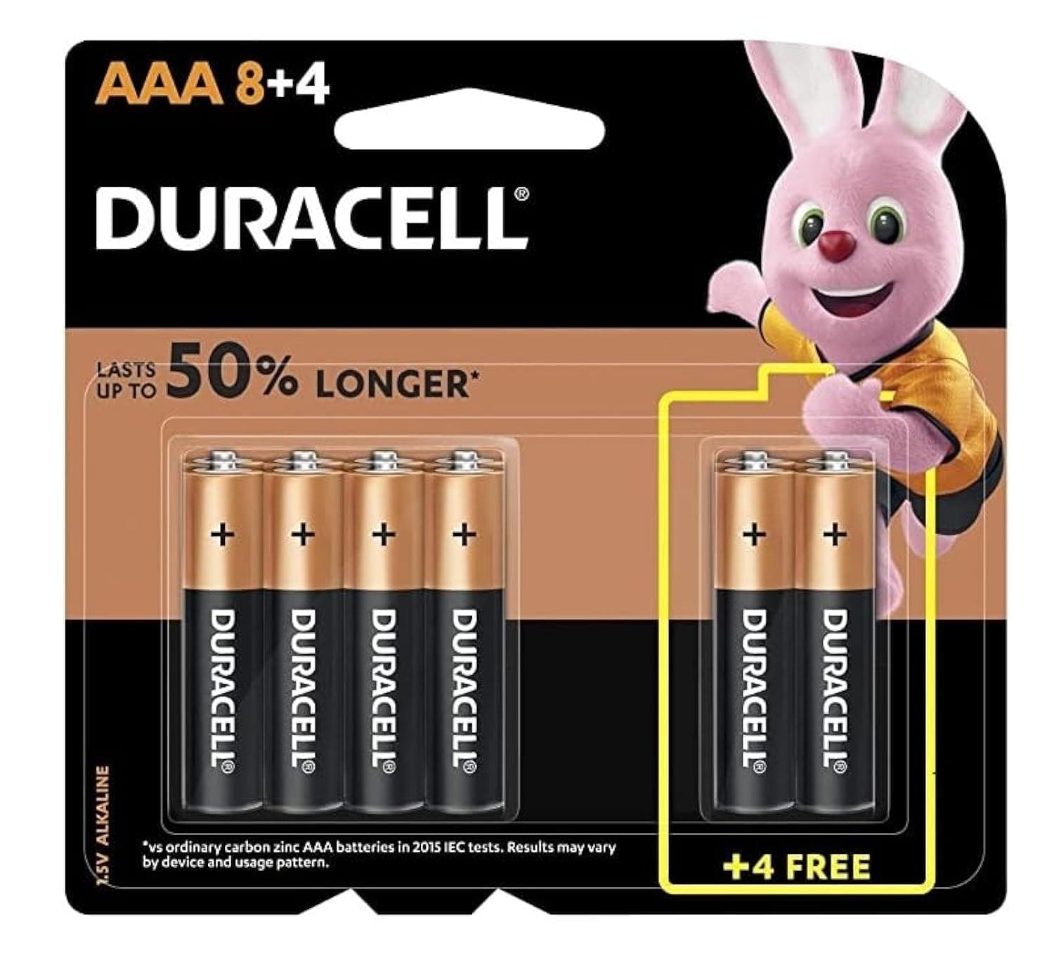 Duracell - AAA 1.5V Alkaline LR03 / MN2400 Batteries 50% Extra Life Long Power - Pack of 8 + 4-10 Years Shelf Life