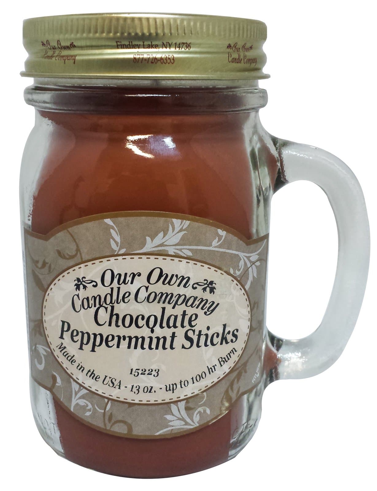 Our Own Candle Company Chocolate Peppermint Sticks Scented 13 Ounce Mason Jar Candle
