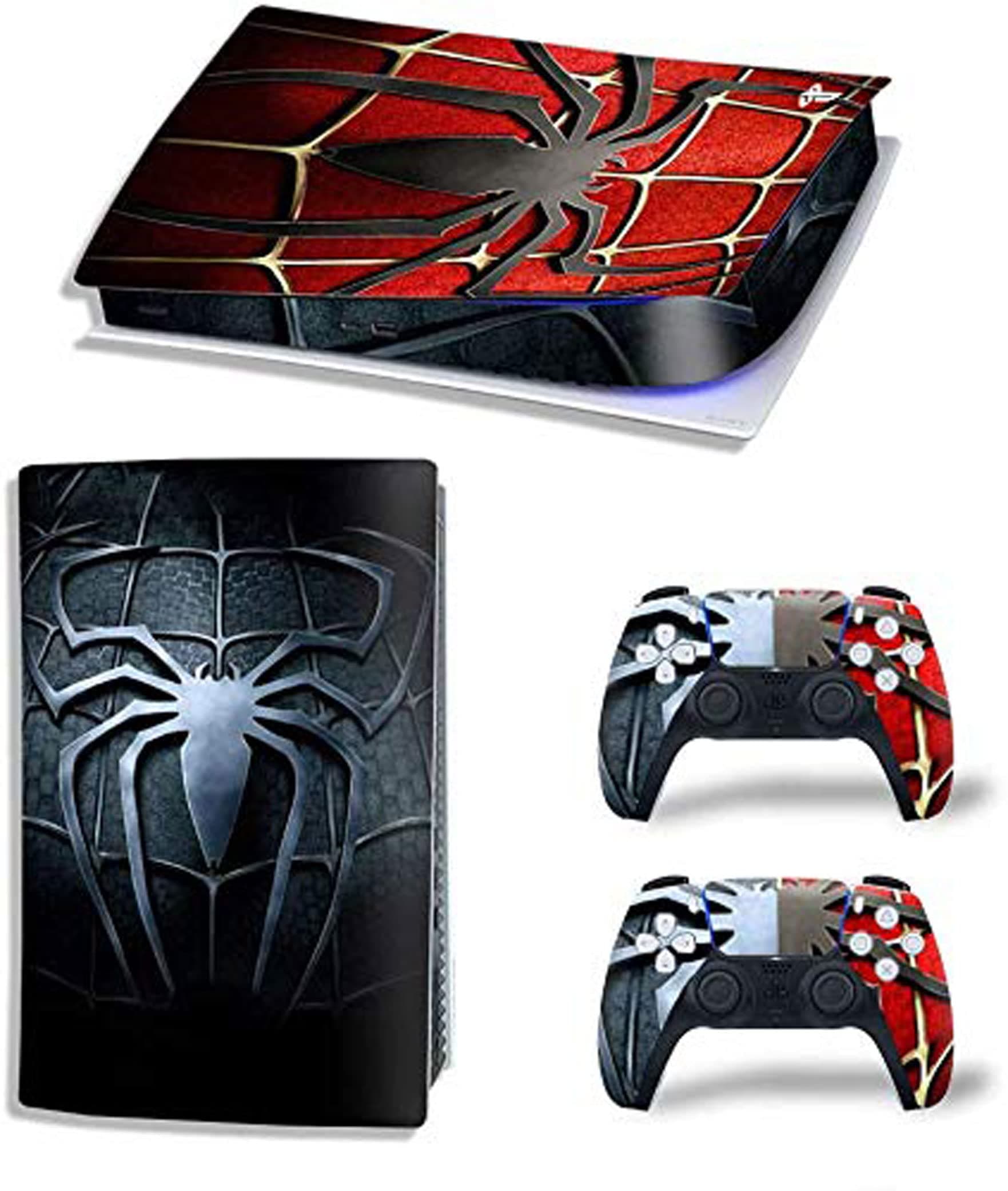 ELTON PS5 Skin Protective Wrap Cover Vinyl Sticker Decals for PlayStation 5 Disk Version Console and Two Dual Sense 5 Sticker Skins Black PS5 Skin Console and Controller design206 [video game](Spider Man - 3)