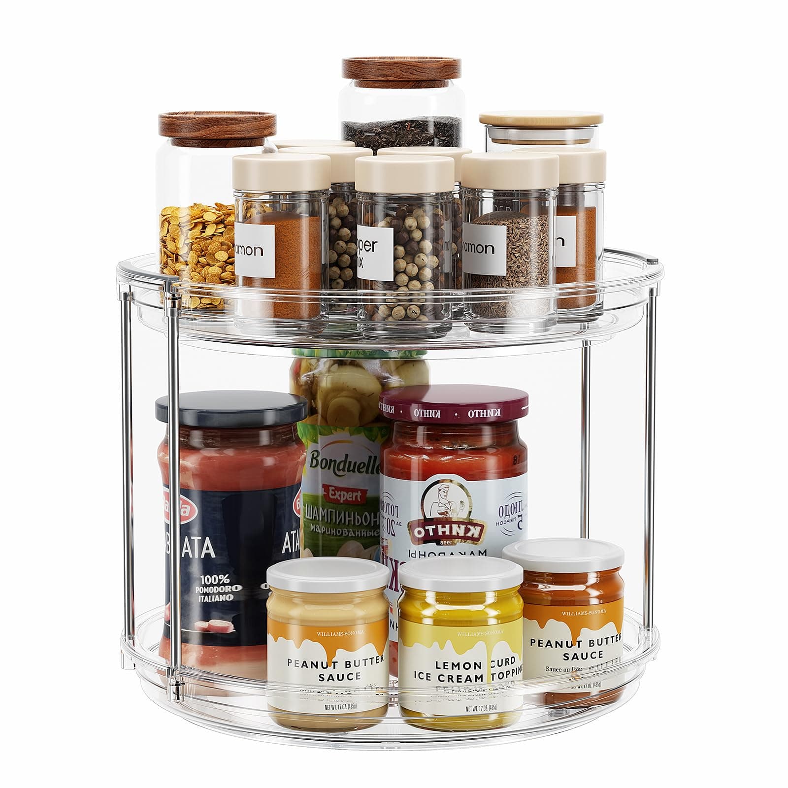 2 Tier Lazy Susan Turntable Organizer 9.25'' Rotating Spice Rack Organization For Cabinet, Kitchen Pantry Organizer, Countertop, Spining Makeup Bathroom Vanity, Clear