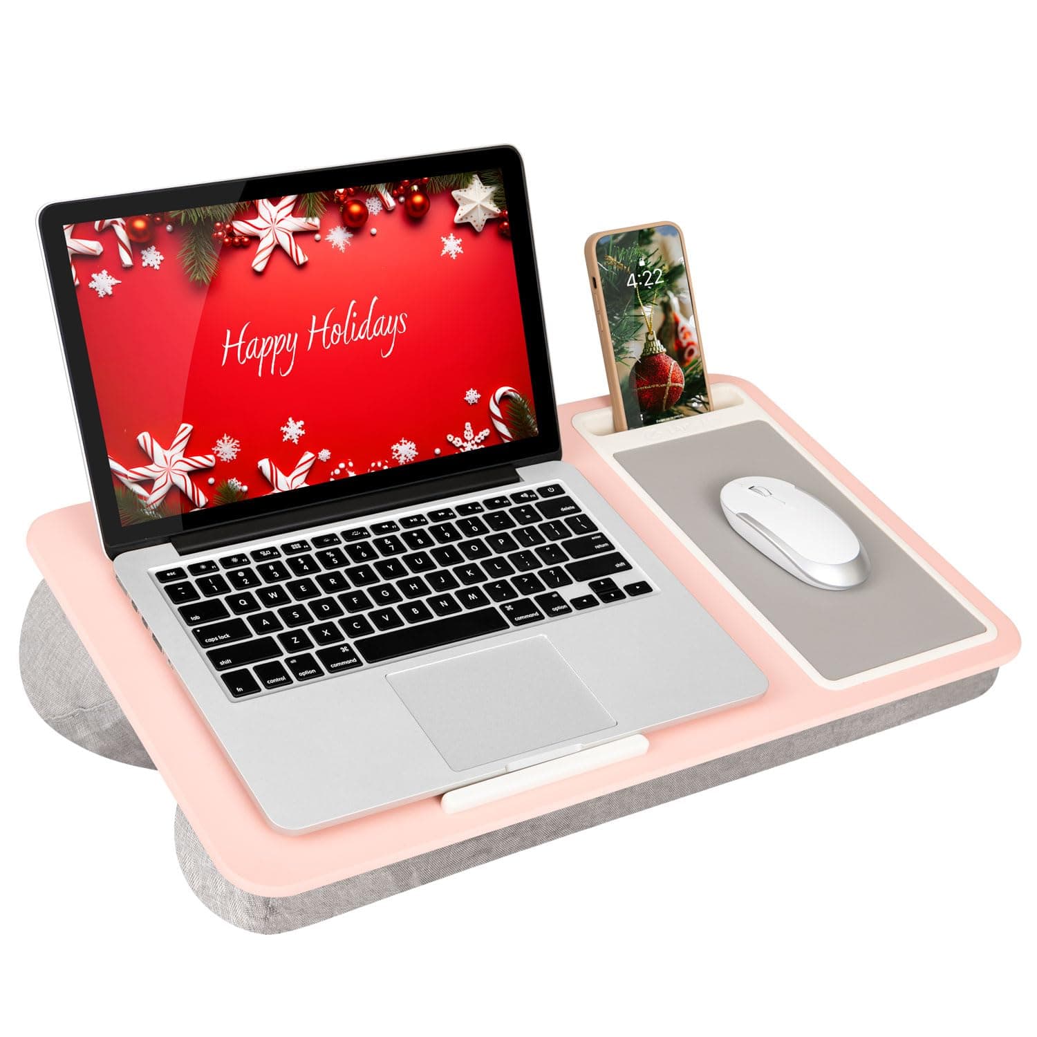 LAPGEAR Home Office Lap Desk Device Ledge Mouse Pad with Phone Holder, Pink Fits up to 15.6 Inch Laptop, Style Number 91584