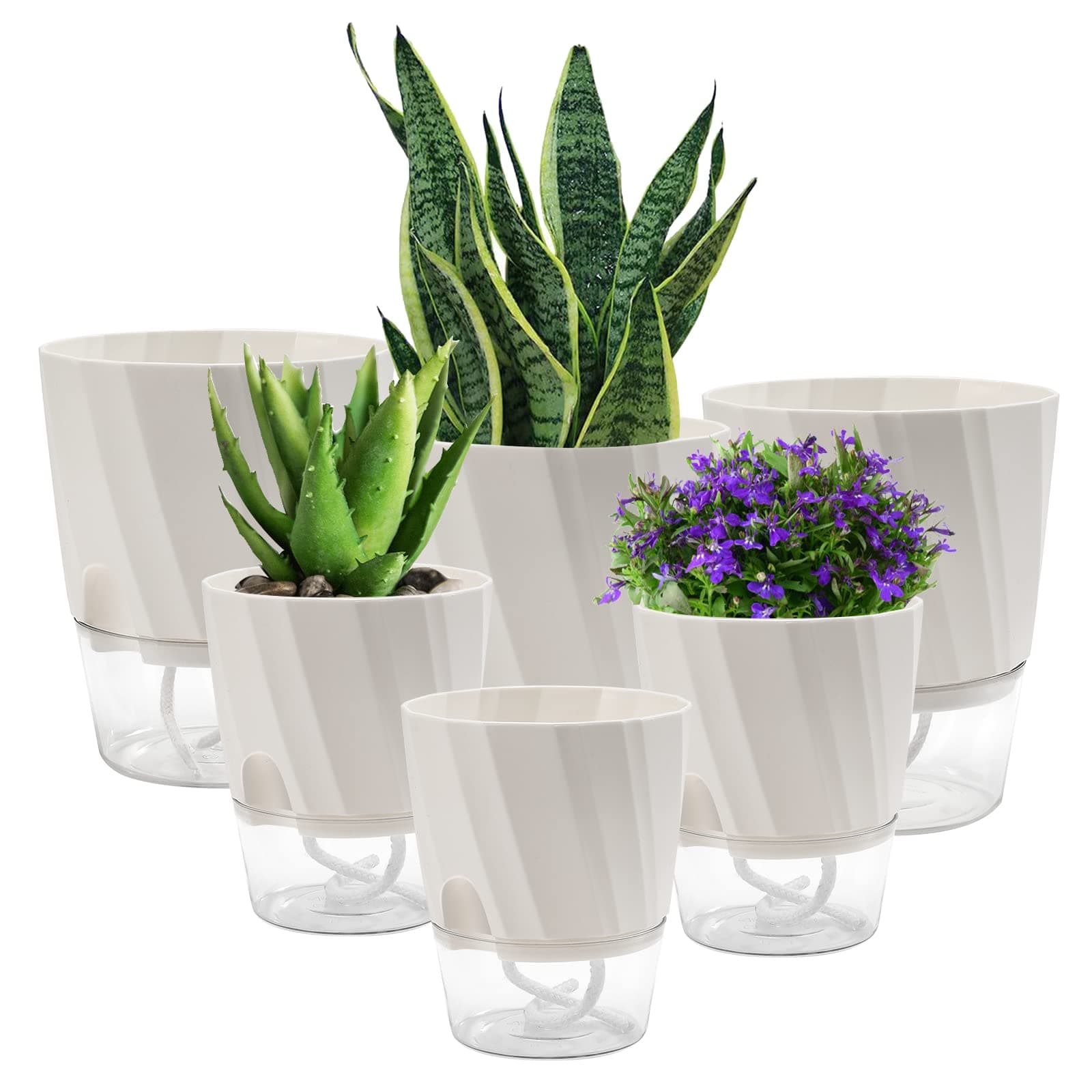 SkywardSelf Watering Pots, Modern Decorative Wicking African Violet Planter Pot for Indoor House Plants, Flowers & Herbs, Plastic, 6 Pack 6/4.7 Inch