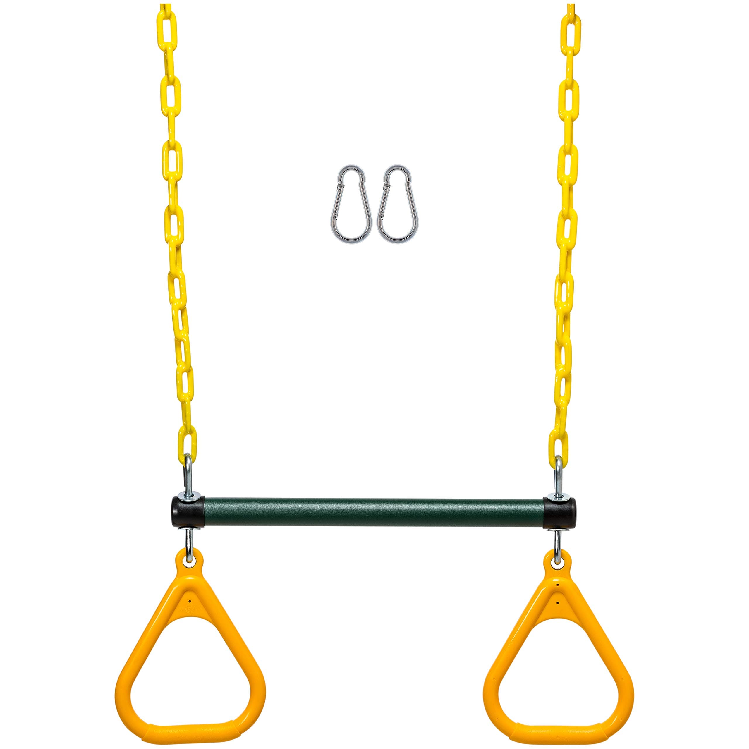 Heavy Duty Trapeze Bar with Plastic Coated Chain and Steel Reinforced Molded Trapeze Rings.