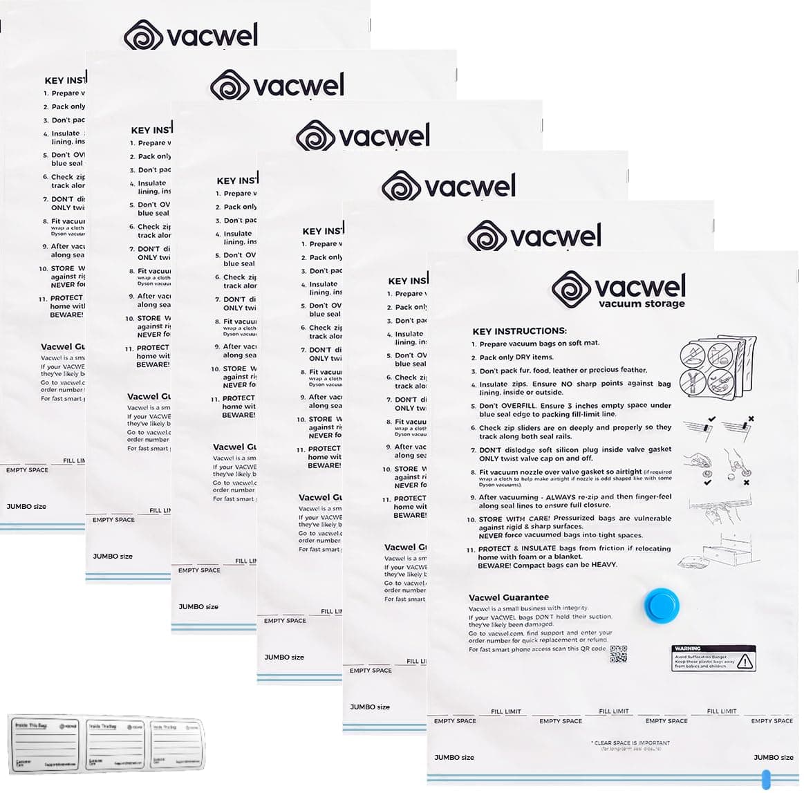 vacwelVacuum Storage Bags for Clothes, Quilts, Pillows, Space Saver Size - Extra Strong Vacuum Seal Bags - 6x Pack Jumbo (43x30in)