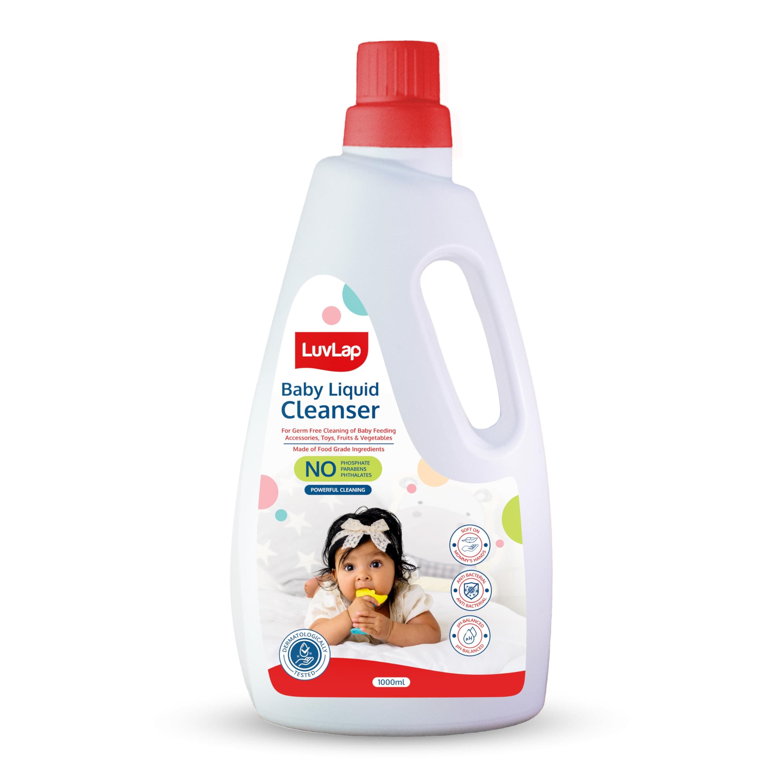 LuvLap Baby Liquid Cleanser 1000ml For cleaning feeding bottle, cutlery, toys, fruits & vegetables, Kills 99.9% Germs, pH Balanced Dermatologically tested formula, No harsh chemicals, Bio-degradable