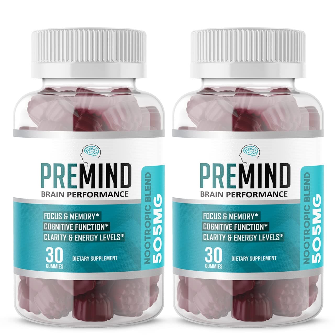 Premind Brian Performance Gummies, Pre Mind Brian Gummy, Nootropic, Brain Chewable Gummy, Gingko Biloba Memory, Clarity Focus Memory - 2 Bottle, Official Store, 30ct