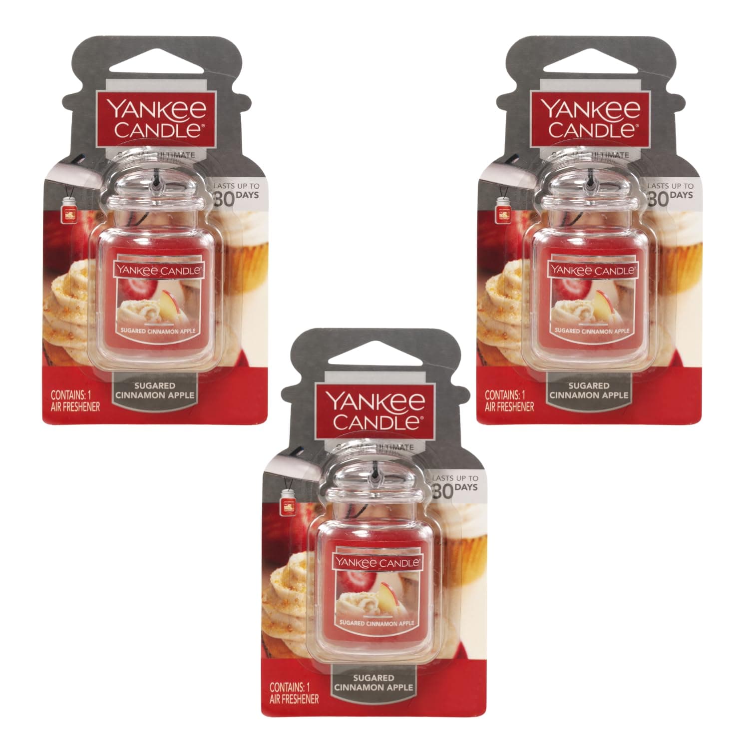 Yankee Candle Car Jar Ultimate, Sugared Cinnamon Apple, 0.96 OZ (Pack of 3)