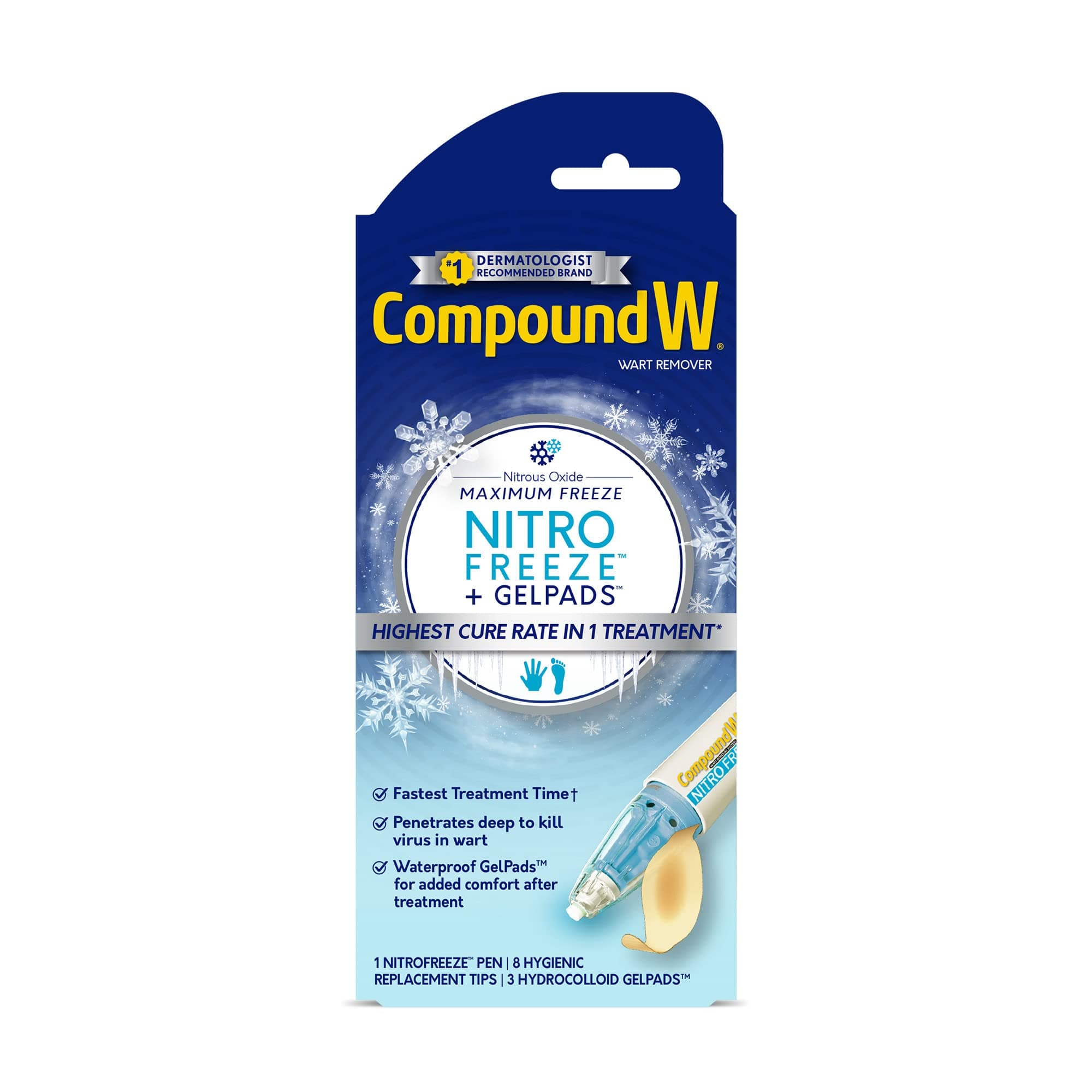Compound W Nitrofreeze XL, Wart Removal, 1 Pen, 8 Replaceable Tips and 3 Waterproof GelPads