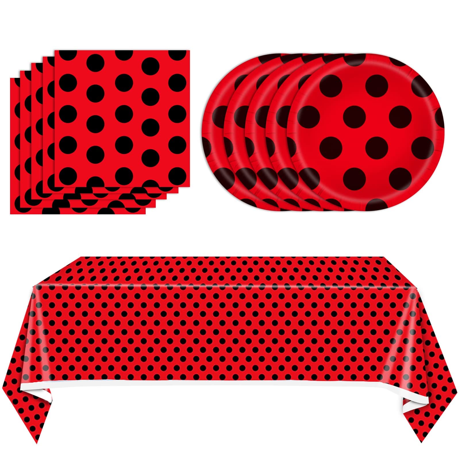41PCS Ladybug Birthday Party Decorations Bug Party Decorations Red and Black Birthday Party Tableware Set Red Black Party Paper Plates Napkins Tablecloth For Boys Girls Baby Shower Party Supplies