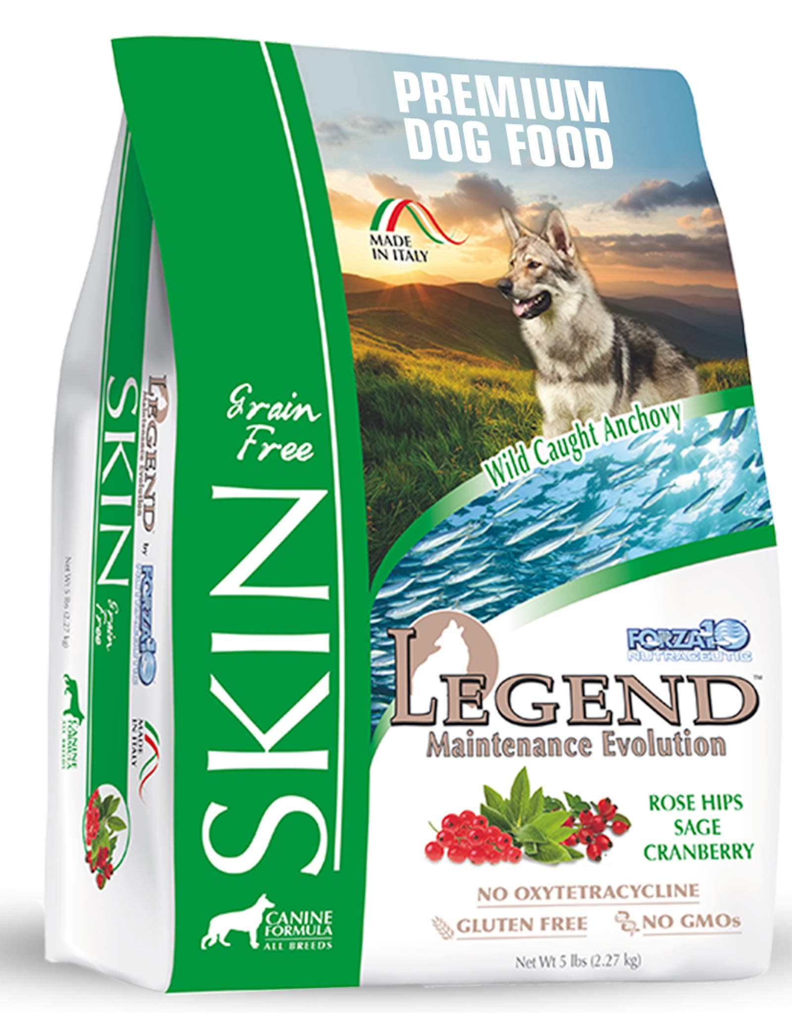 Forza10Legend Sensitive Skin Dog Food, Grain Free Dry Dog Food for Sensitive Skin with Curative Herbs, Wild Caught Anchovy Flavor Allergy Dog Food, for Adult Dogs, Pack of 1 (5 Pounds)