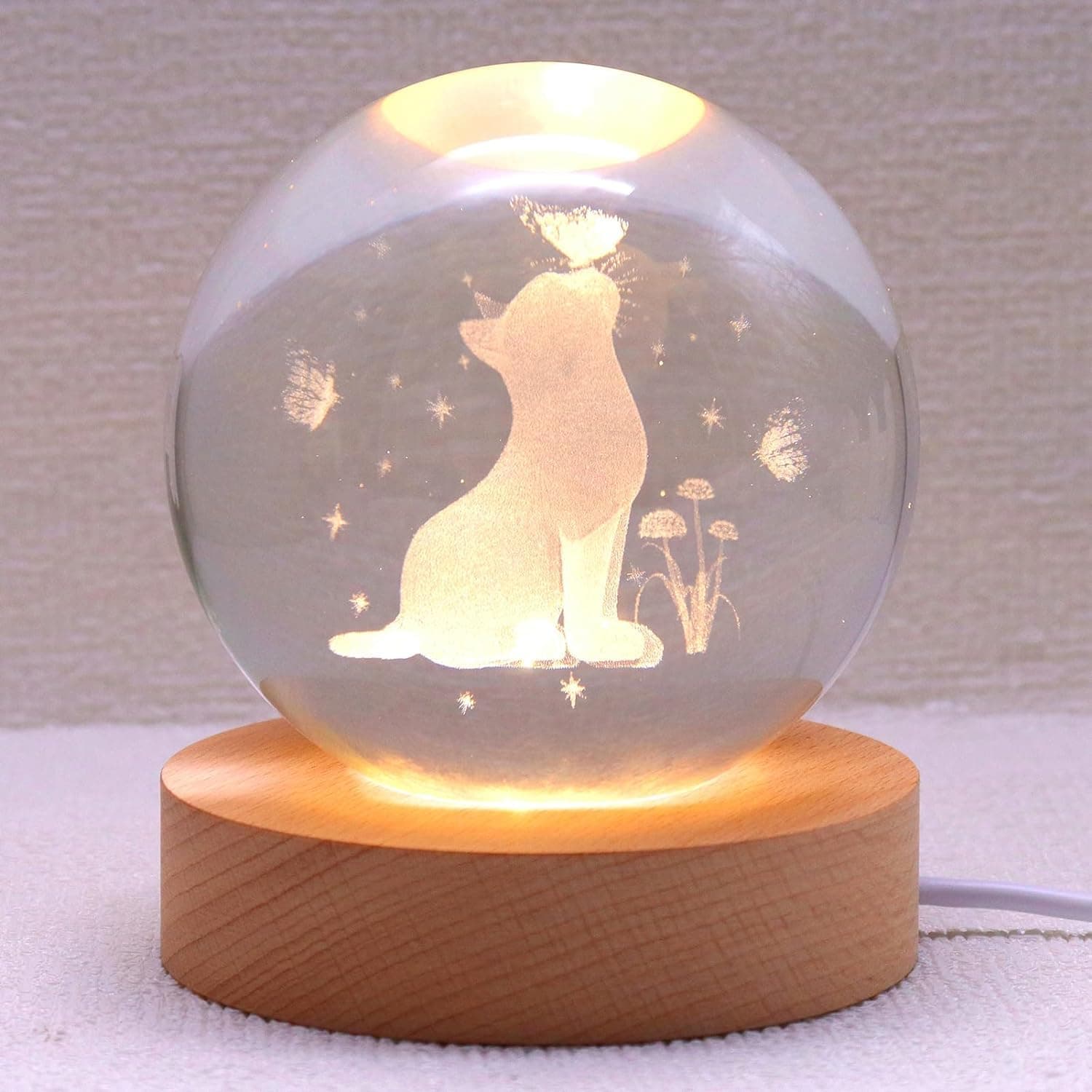 Miramar Cat Crystal Ball Night Light,2.4 inch Glass Ball Night Lamp with Woodern Base,Decorations Gifts for Men,Women,Kids,Boys,Girls,Teens (H- Cat Crystal Ball Lamp)