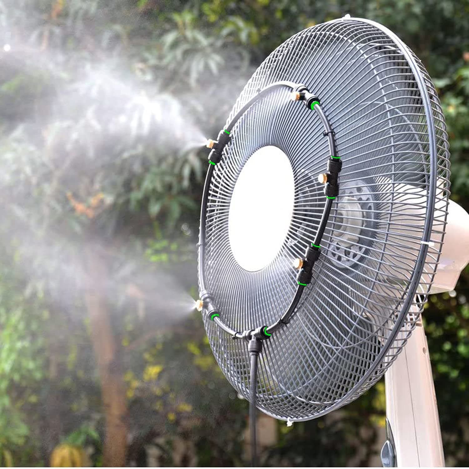 Outdoor Fan Mist Cooling System Kit for Patio Fan Garden Greenhouse 19.6FT(5.9M) Misting Line & 5 Metal Mist Nozzles + Galvanized Solid Brass Adapter Suitable