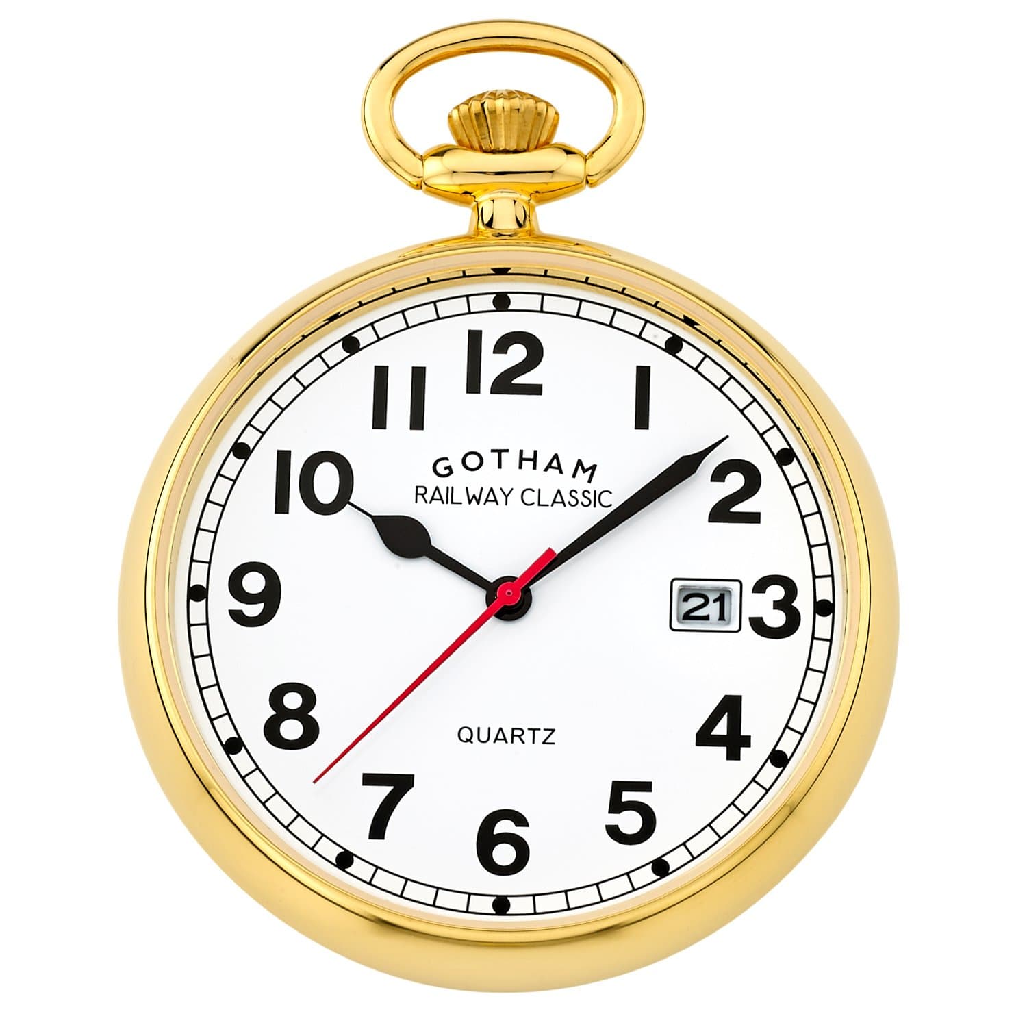 Gotham Men's Gold-Plated Stainless Steel Analog Quartz Date Railroad Design Pocket Watch # GWC14101G