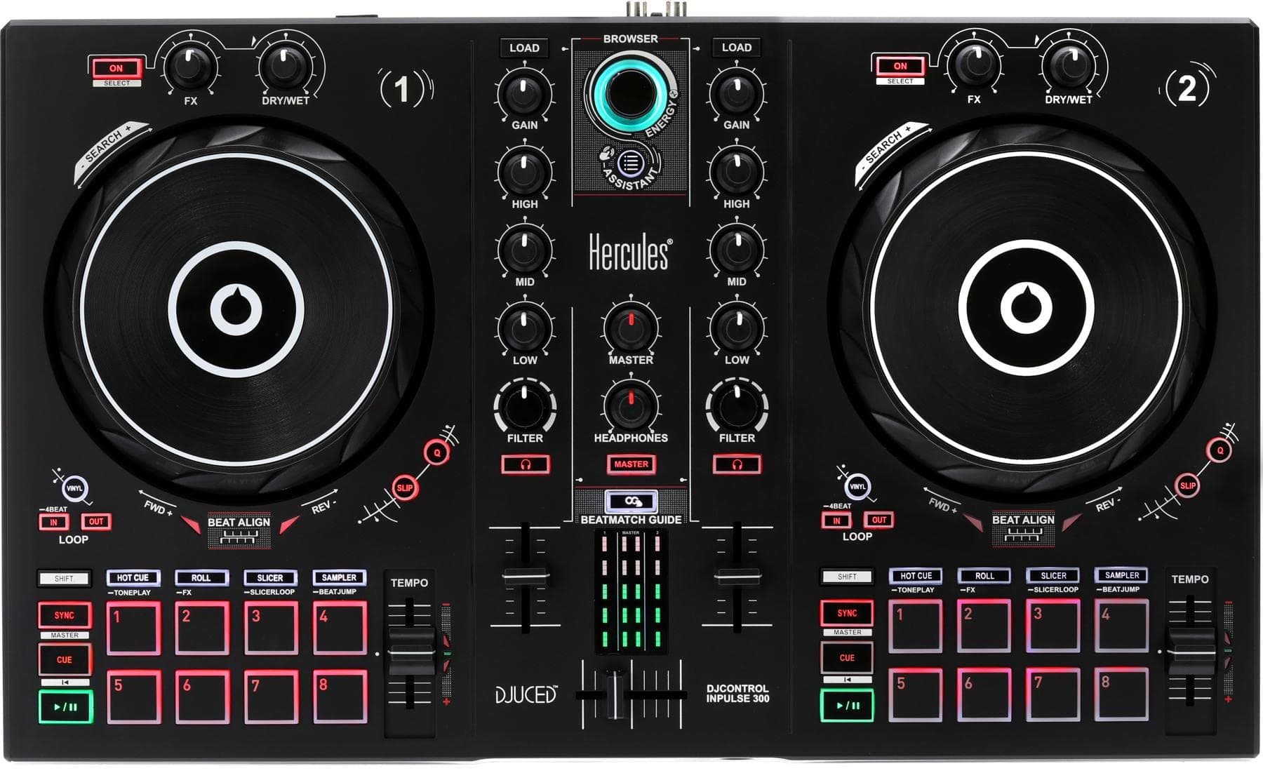 Hercules Dj Control Inpulse 300 | 2 Channel Usb Controller, With Beatmatch Guide, Dj Academy And Full Dj Software Djuced Included