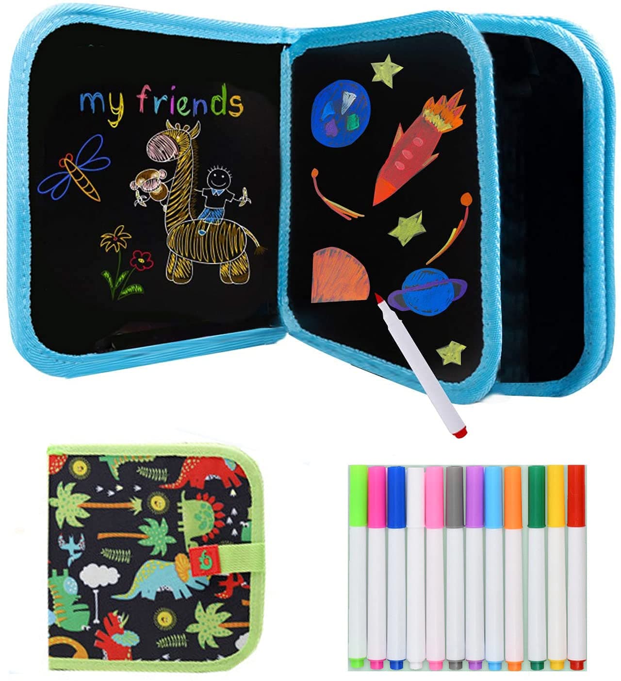 HULPPRE Drawing Pad Magic Erasable Writing Tablet Children's Toys Painting Book Doodle Board,Unleash Your kids' Creativity,Offered 12 Colored Pens (16pages/with 2 transparent pages)