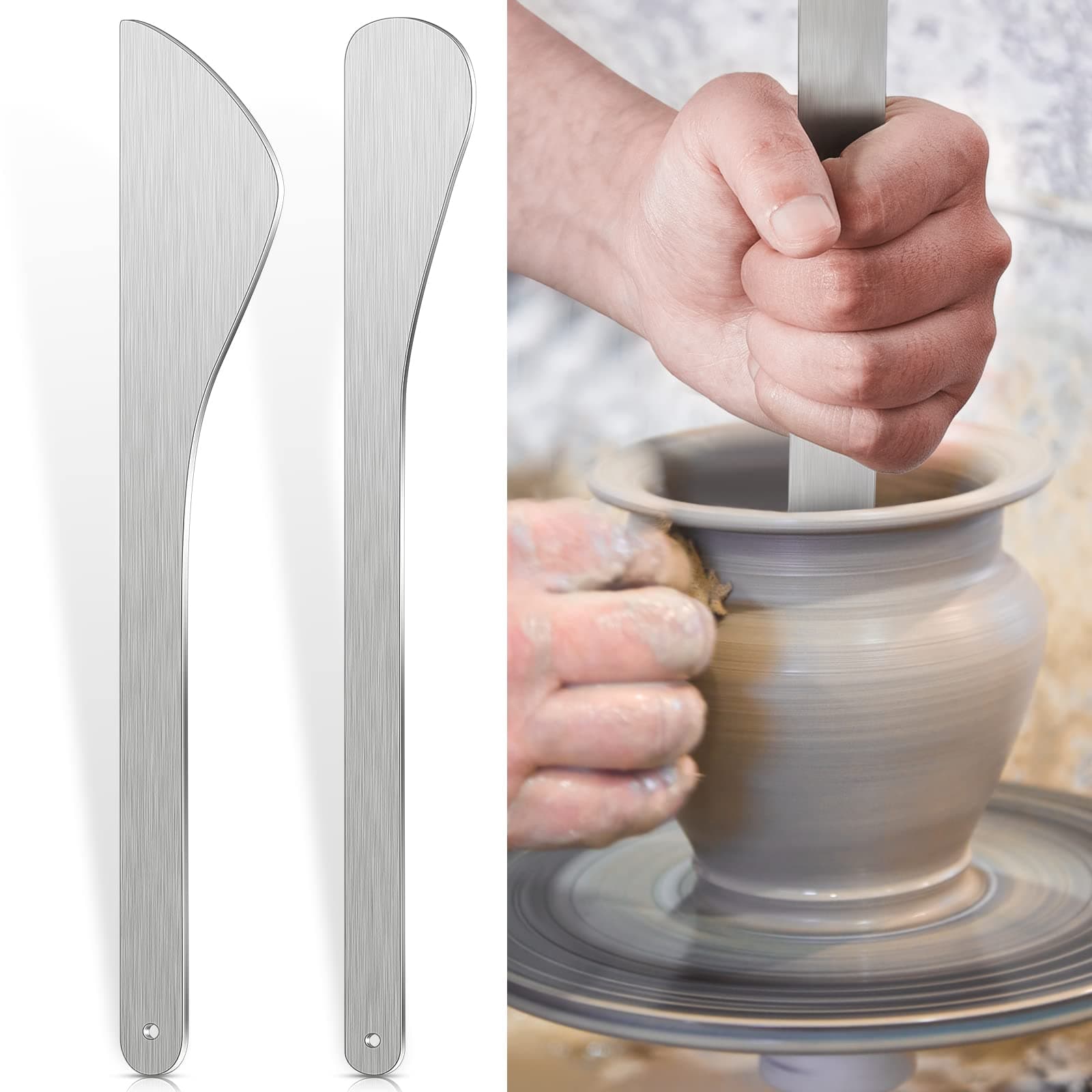 AmyloveStainless Steel Pottery Tools Clay Tools 2 Pieces Modeling Sculpture Tools Modeling Tools Polymer Clay Tools Bats for Throwing Pottery Supplies for Cutting Carving and Smoothing