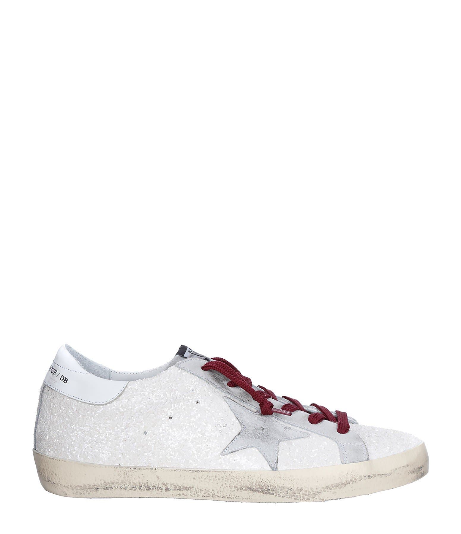 GOLDEN GOOSE WOMEN'S G29WS590A74 WHITE/BURGUNDY GLITTER SNEAKERS