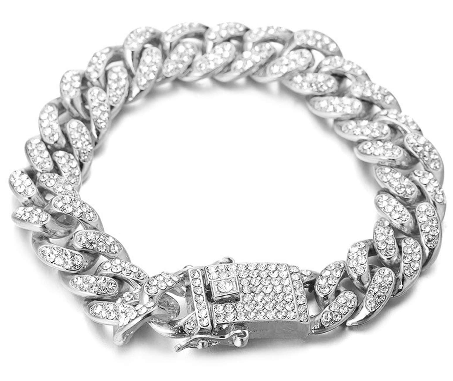 Cuban Link Bracelet for Men - Hip Hop Bracelet Iced Out with Bling Rhinestones, Fashion Accessory for Hip Hop Lovers