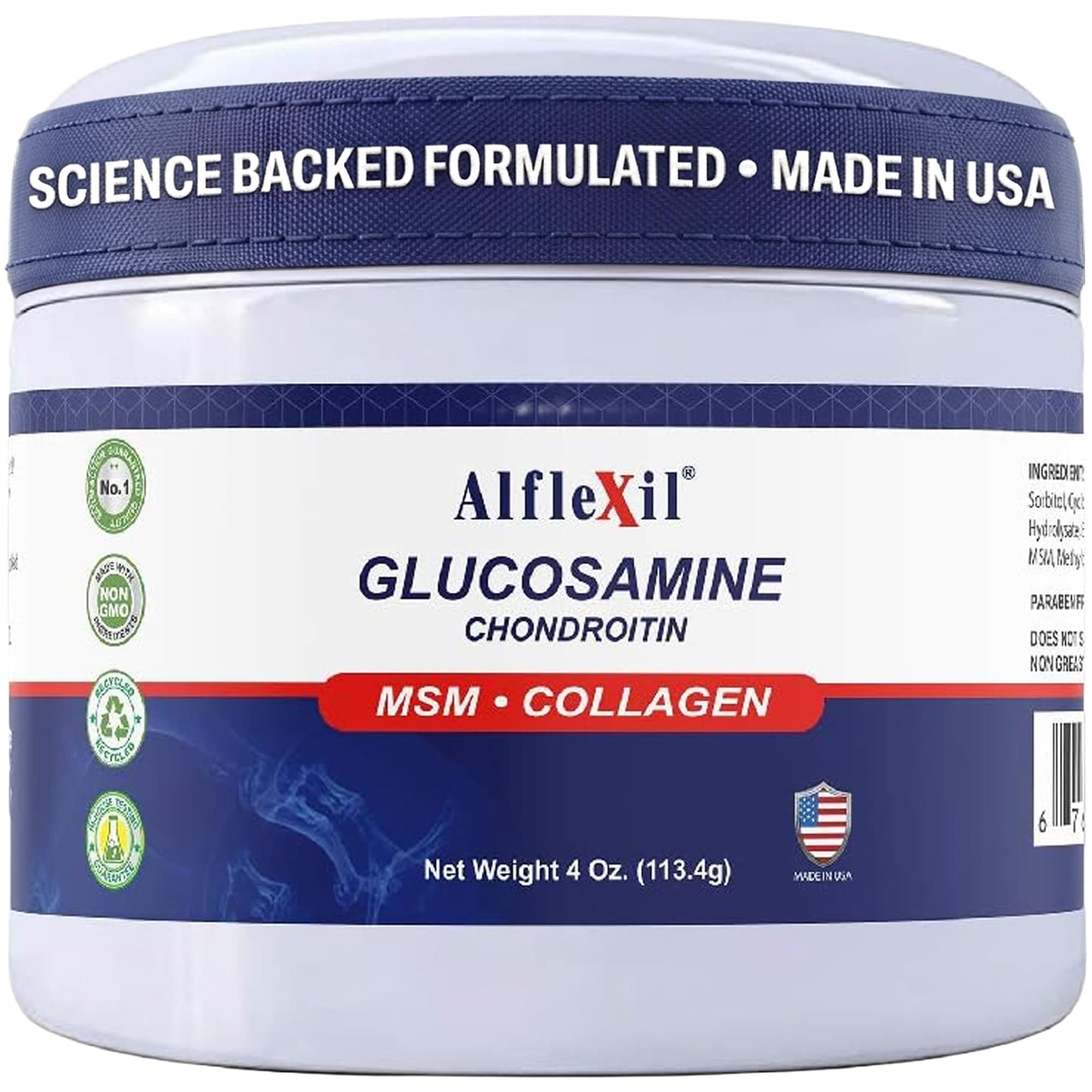 ALFLEXIL Glucosamine Plus Chondroitin Cream with MSM & Collagen, Supports Healthy Joints, Joint & Muscle Pain Relief, Improves Mobility, Fast Absorption, and Moisturizes Skin, 4 Oz.