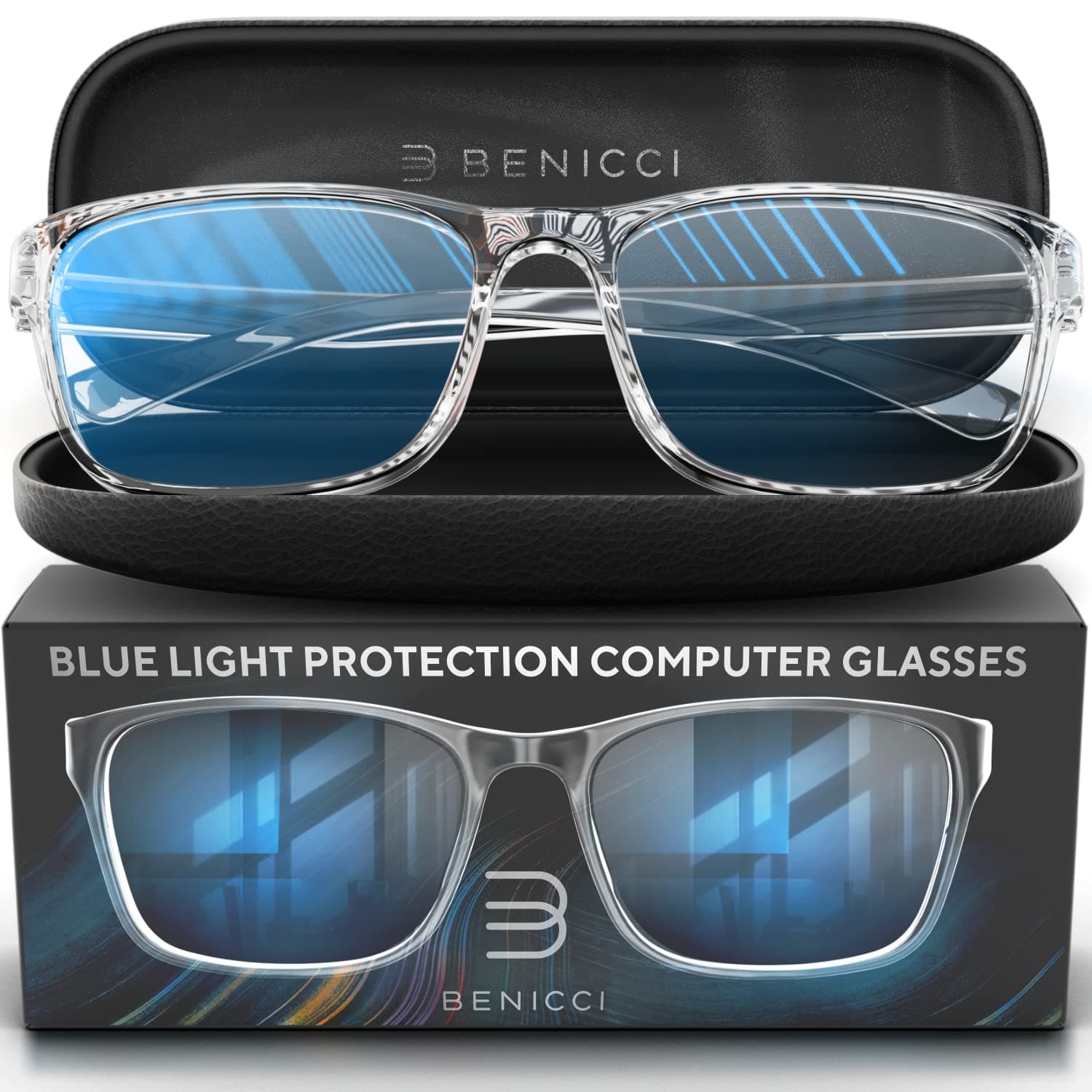 Stylish Blue Light Blocking Glasses for Women & Men – Helps Reduce Glare & Digital Eye Strain from Computers, Phones w/Case