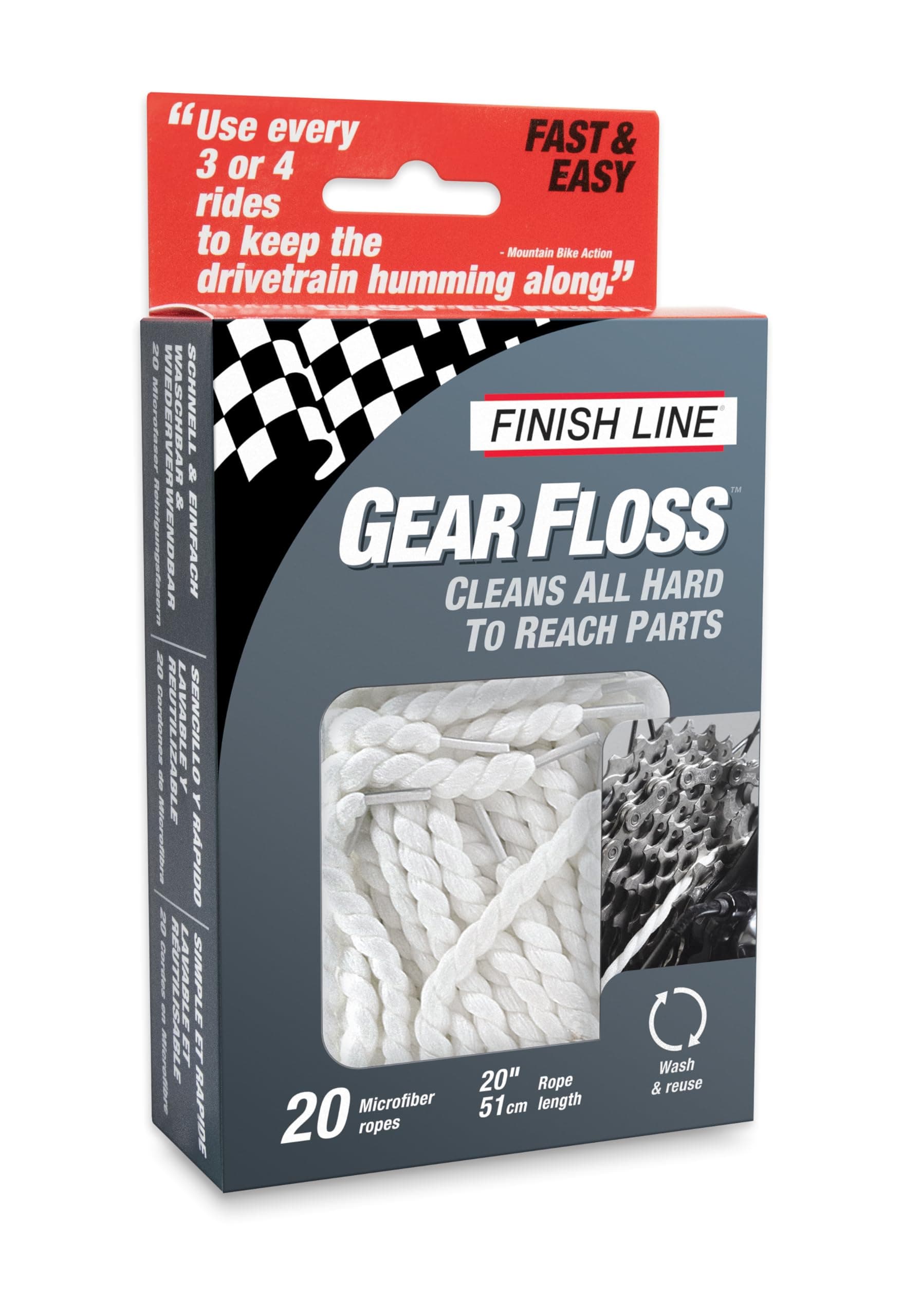 Gear Floss Microfiber Cleaning Rope – Bicycle Detailing Tool for Cassettes, Chain Rings, Derailleur Pulleys, Hubs, Spindles, Brakes, and Bottom Brackets, Washable and Tear-Resistant