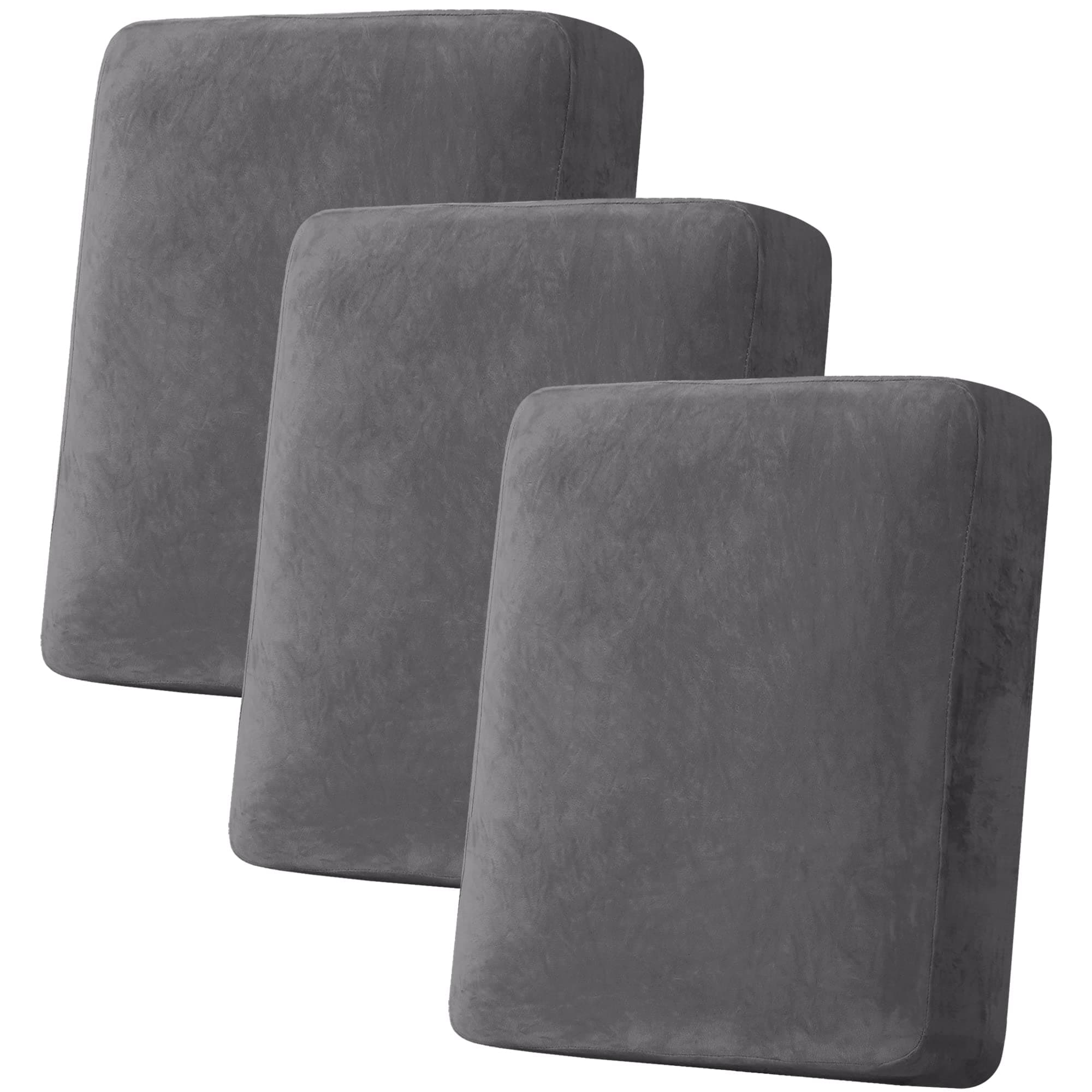H.VERSAILTEX Velvet Stretch Couch Cushion Cover Plush Cushion Slipcover for Chair Loveseat Sofa Cushion Furniture Protector Seat Cushion Sofa Cover with Elastic Bottom Washable (3 Packs, Grey)
