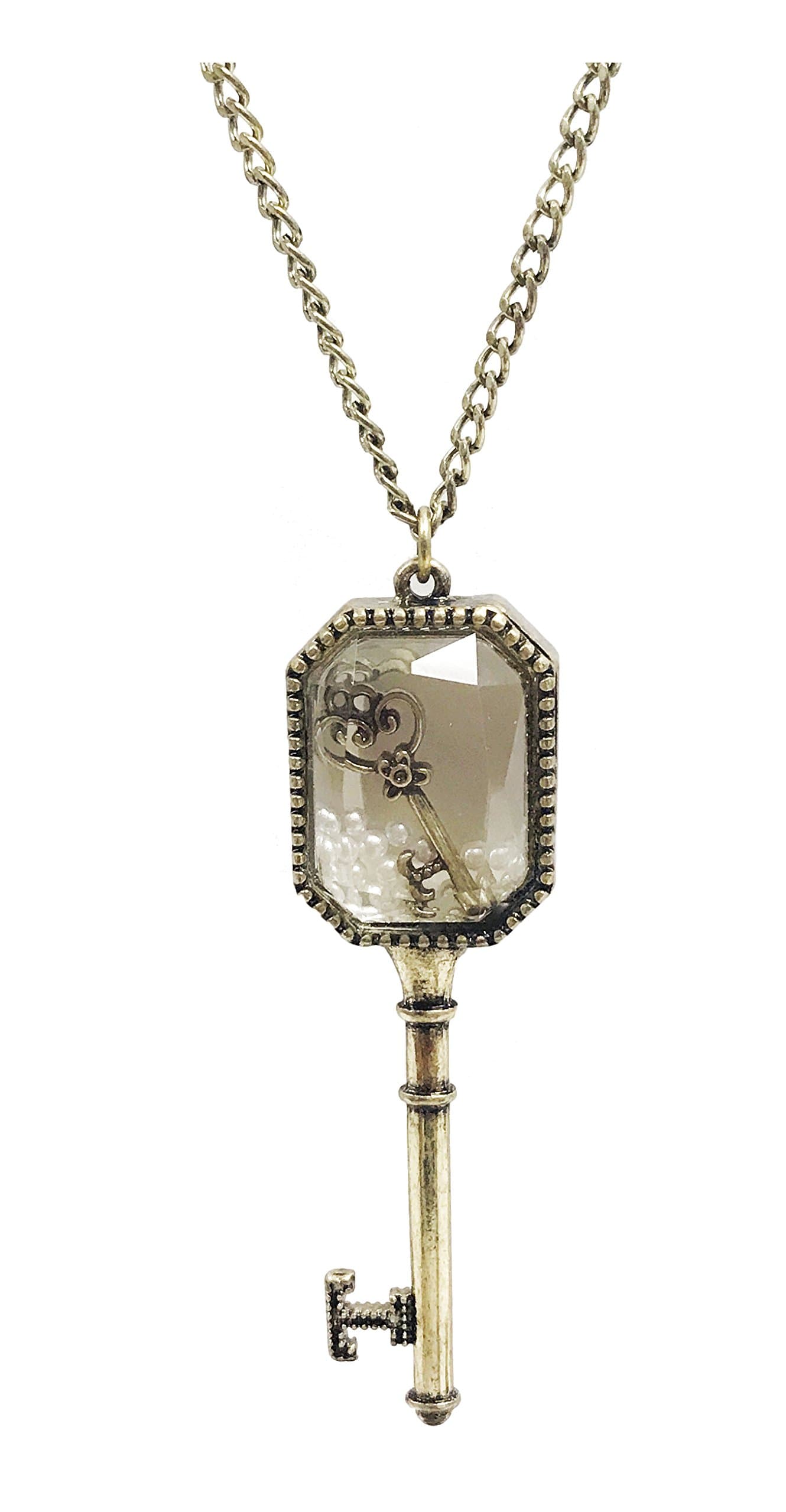 Statement victorian antique key necklace with glass