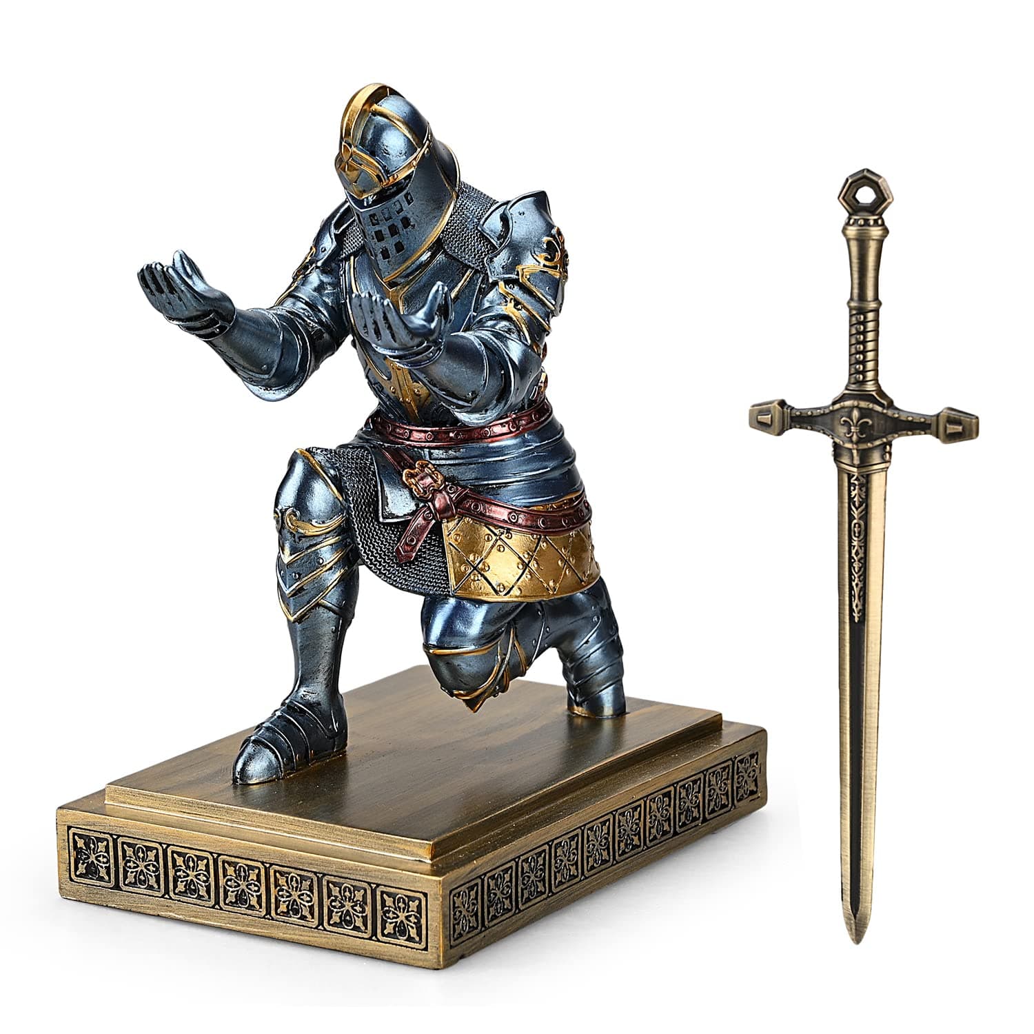 King's Guard Knight Pen Holder Pen Stand Desk Organizers and Accessories Resin Pencil Holder as Gift for Office and Home (Blue)