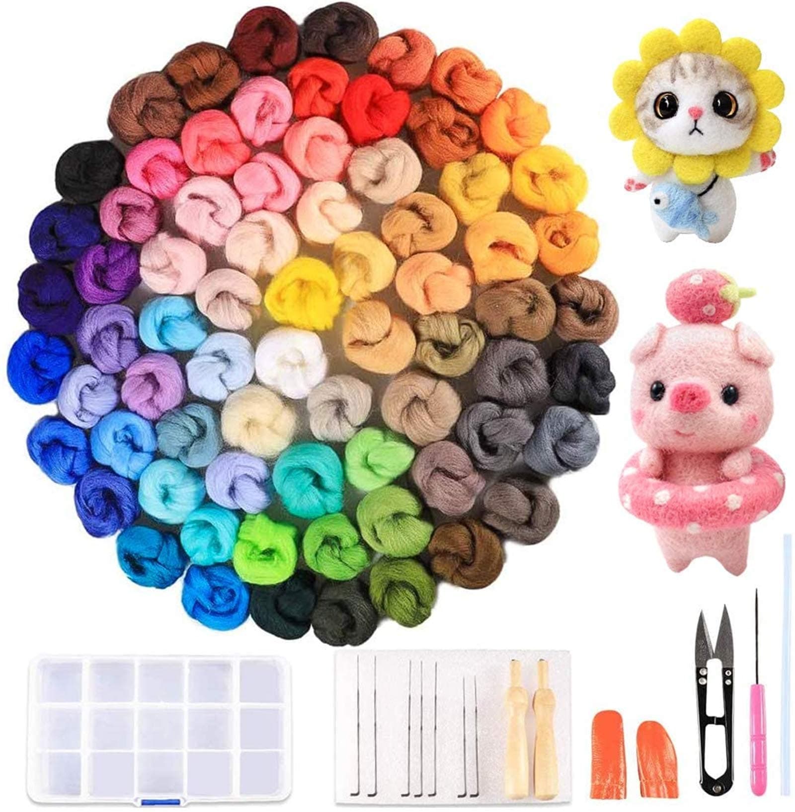 Needle Felting Kit - 72 Colors Wool Roving Yarn Set with Wool Felt Tools Set for Needle Felting Starter