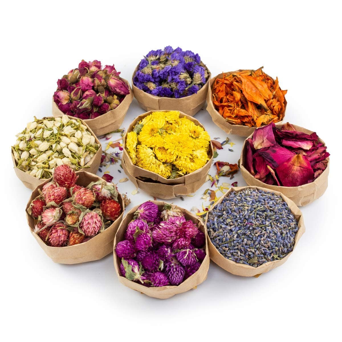 Natural Dried Flower- Gift Box - Floral Kit for Soap, Candle, Resin Jewelry Making, Bath, Nail, Decoration - Rosepetals, Rosebuds, Lavender, Jasmine, Gomphrena, Chrysantherum