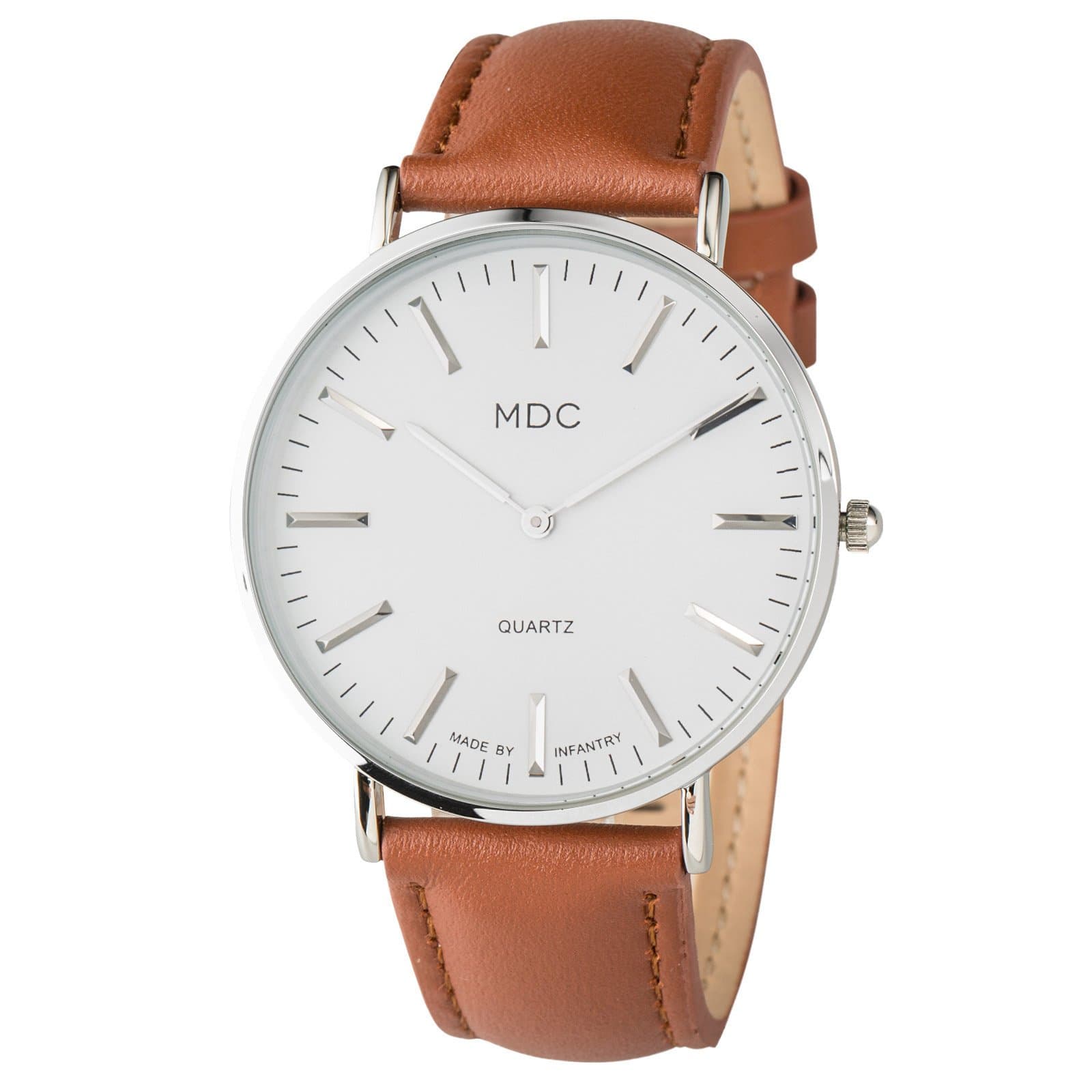 MDC Mens Minimalist Watch - 6.5mm Ultra Thin Business Casual Wrist Watches for Men,Big Face Analog Quartz Watch with Brown Leather Band, Professional Man's Gift