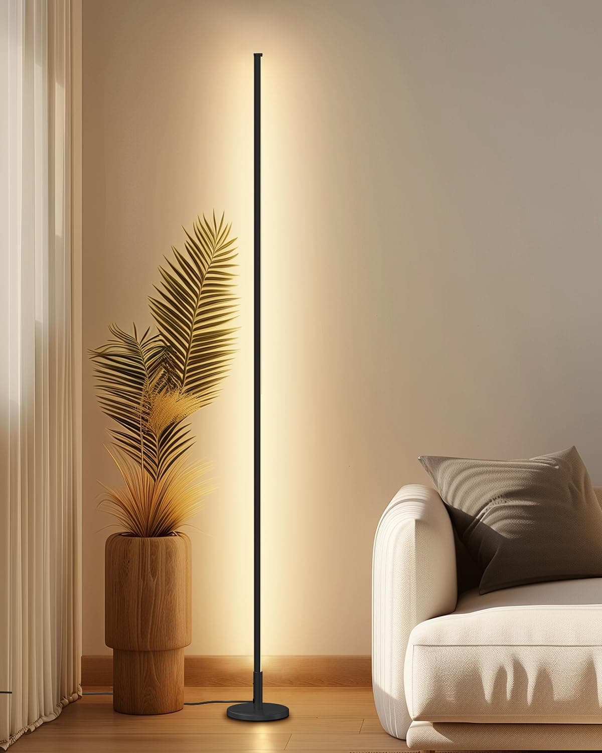 Minimalist Corner Floor Lamp - 2700K-6500K Dimmable LED Night Light - Modern Standing Mood Lamp with Remote Control for Living Room, Bedroom - 57" 12W - Black