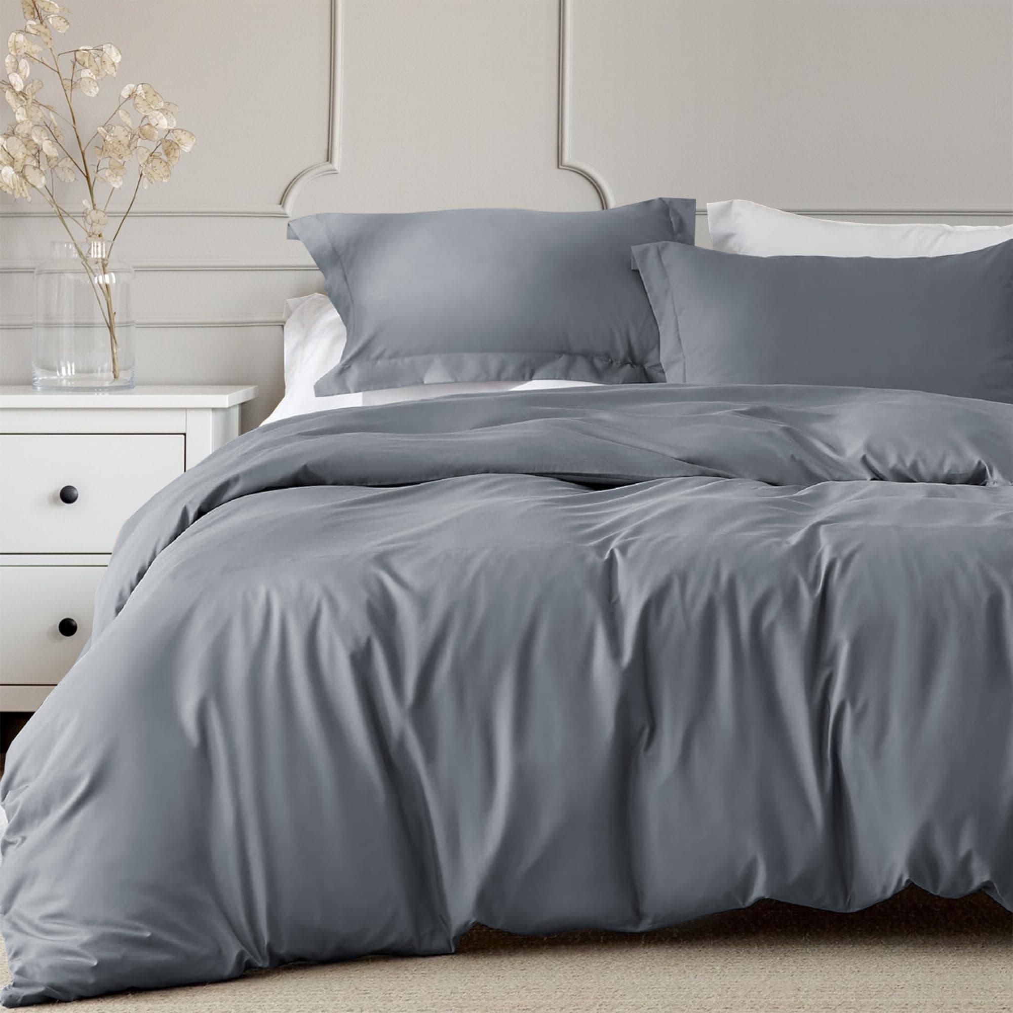 Linens World 200 Thread Count 100% Egyptian Cotton Duvet Quilt Cover Bedding Sets with Pillow cases (Grey, Single)