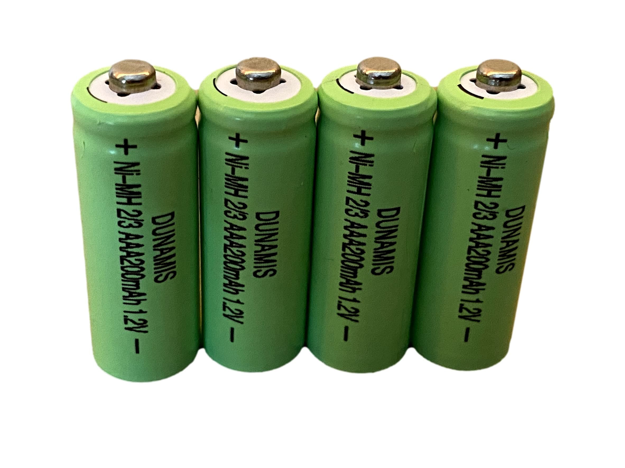 Dunamis 4pk Rechargeable Solar Light Batteries 1.2v NiMH 2/3AAA 200mAh - ** 2/3 AAA Size ** For Garden Solar Lights…*** THESE ARE NOT STANDARD AAA SIZE BUT "TWO THIRDS" OR 2/3AAA SIZE ***