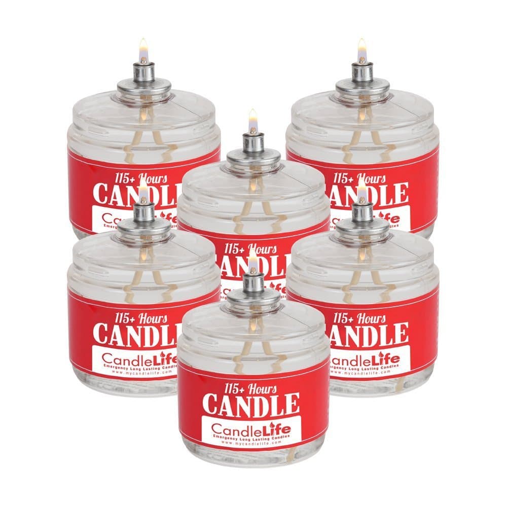 Candlelife 115-Hour Emergency Survival Candles - Long Burning, Unscented, Clean Burning Liquid Paraffin (Set of 6) for Blackouts, Camping, Fishing & Survival.