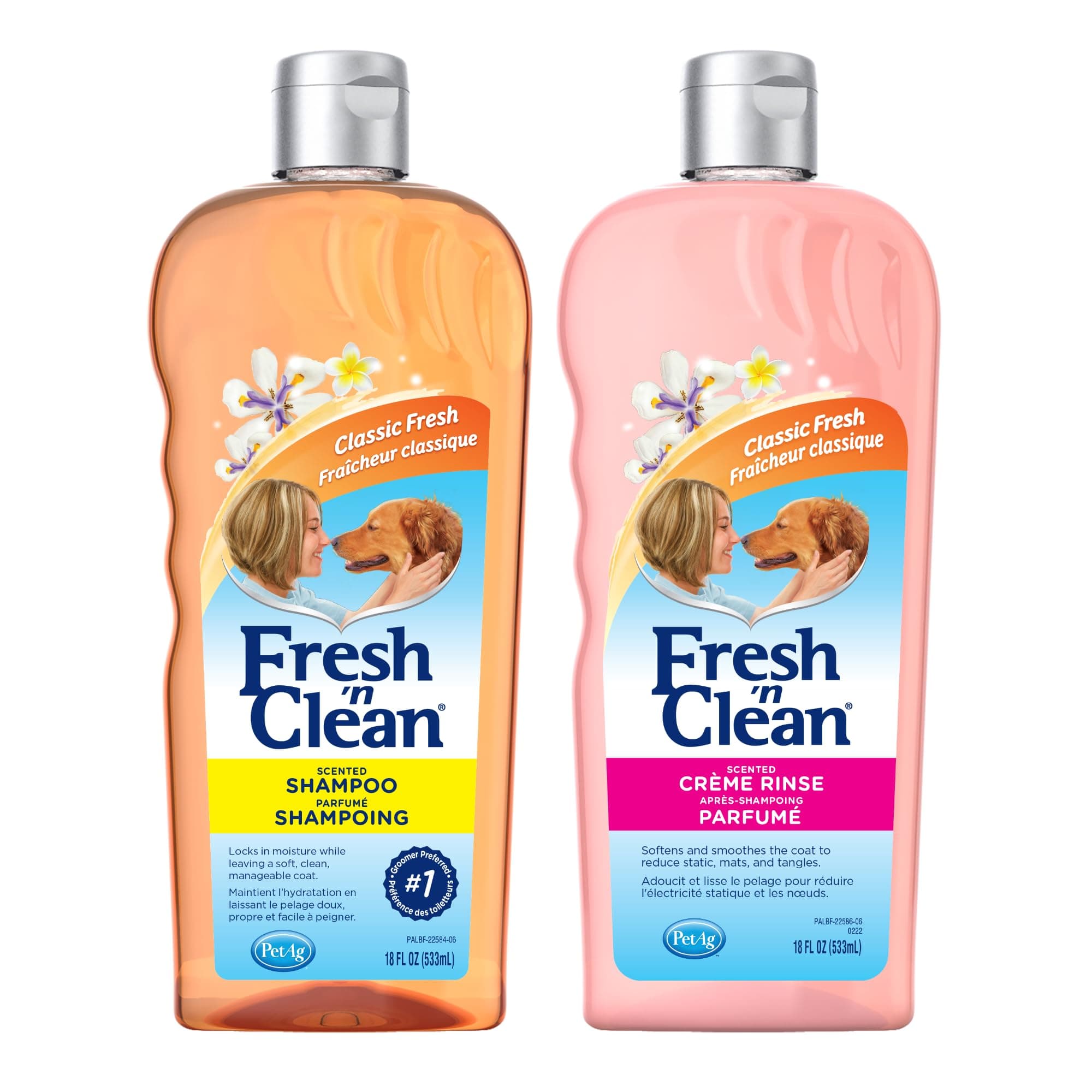 PetAg Fresh ’n Clean Scented Shampoo, Classic Fresh Scent (18 oz) + Fresh ’n Clean Scented Creme Rinse Conditioner, Classic Fresh Scent (18 oz)