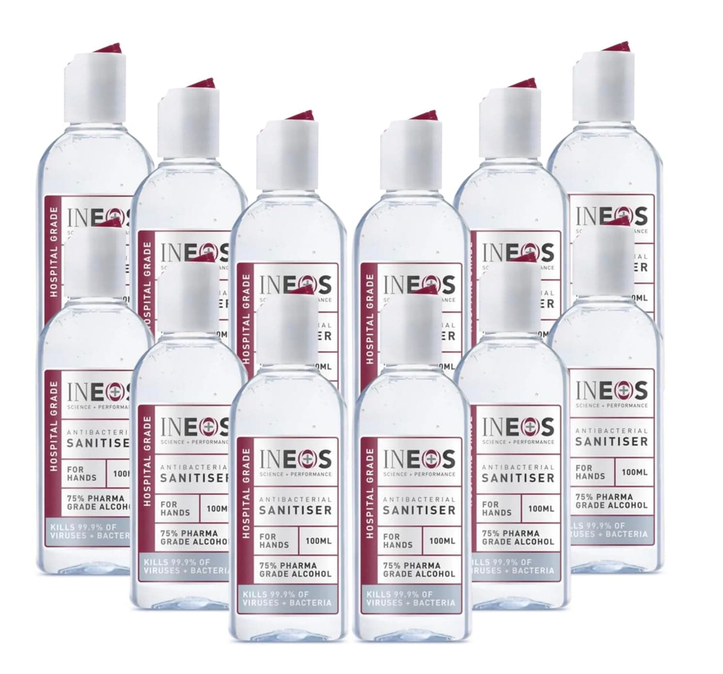IneosSanitiser Pocket Gel (100 ml) - Hand Sanitiser - Hospital Grade, Effective against 99.9% of Viruses and Bacteria (12 Pack) (12 x 100ml)