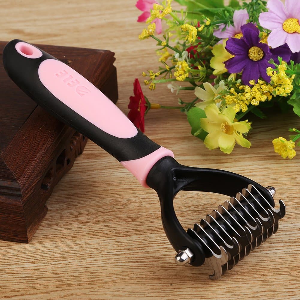 Pet Undercoat Rake, Professional Dematting Tools, Grooming Stripping Comb for Dogs Cats, 11 Teeth Wide Pets Brush (Pink)